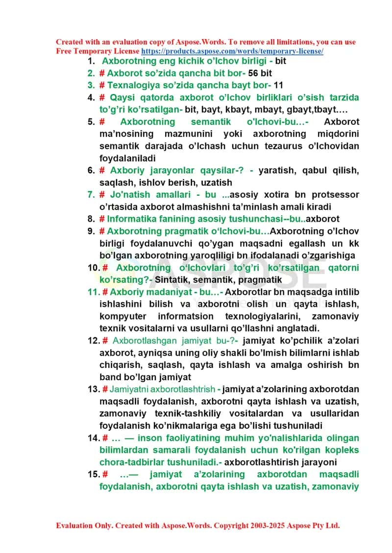 Informatika faniga oid savol-javoblar to‘plami 1