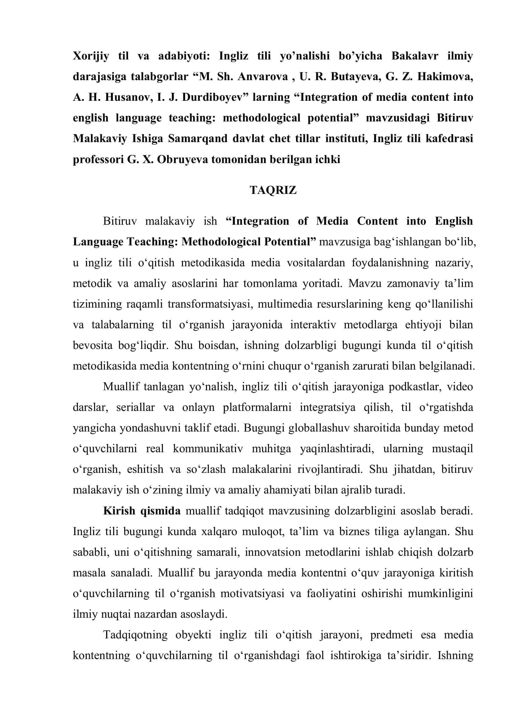 Integration of Media Content into English Language Teaching: Methodological Potential 1