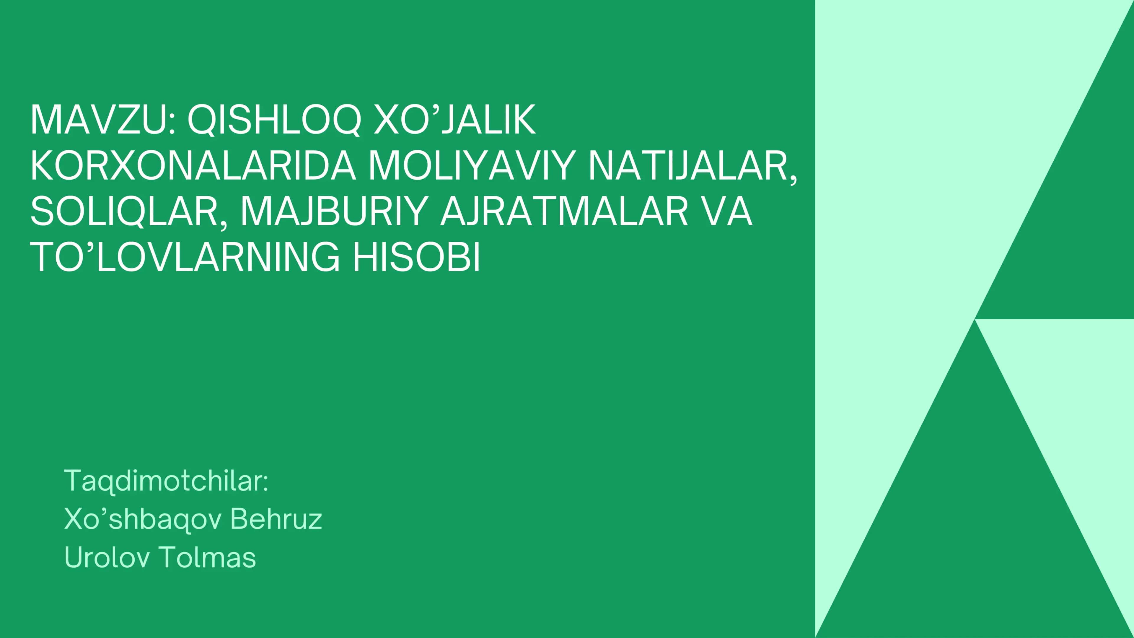 QISHLOQ XO’JALIK 1