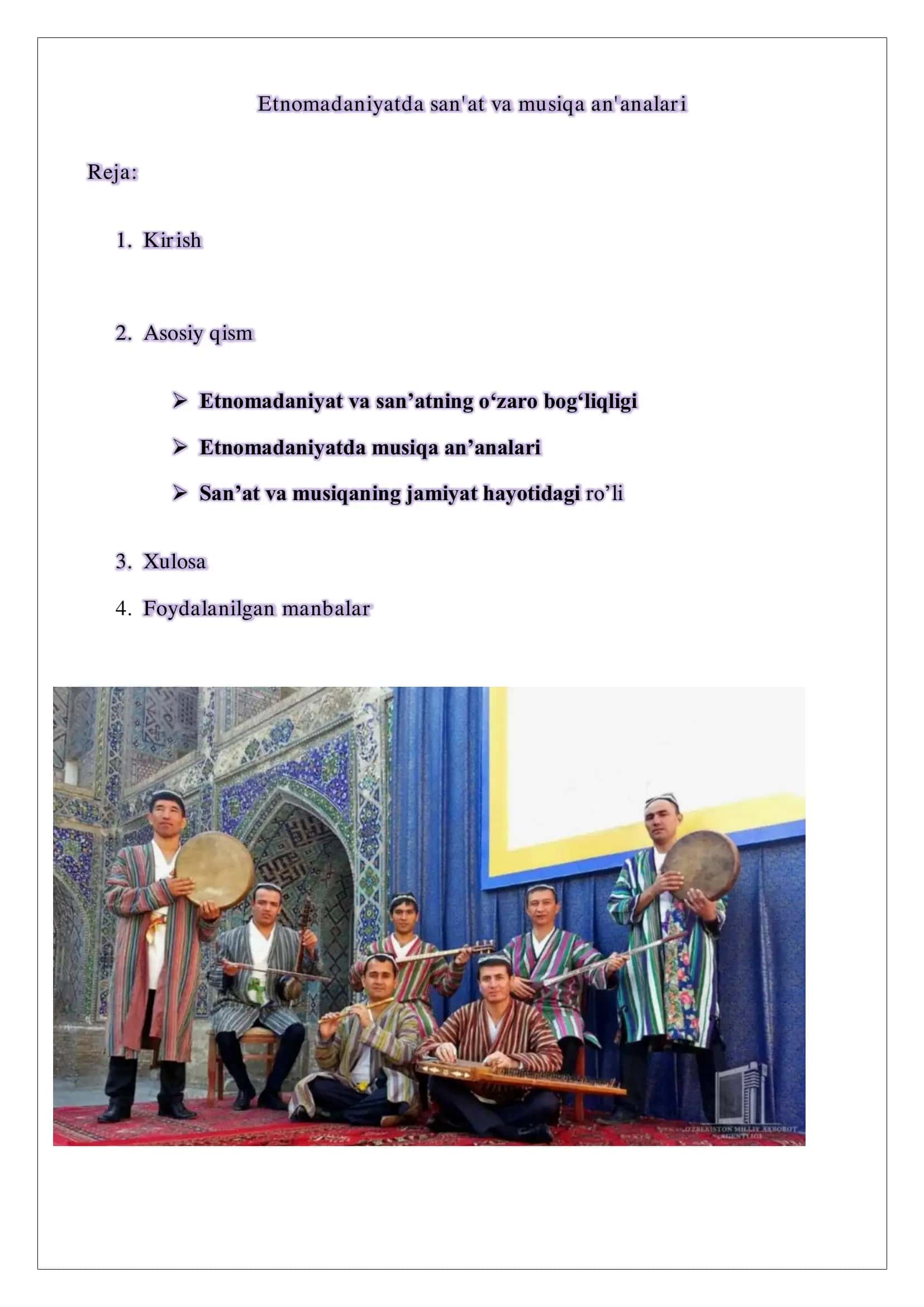 Etnomadaniyatda san'at va musiqa an'analari 1