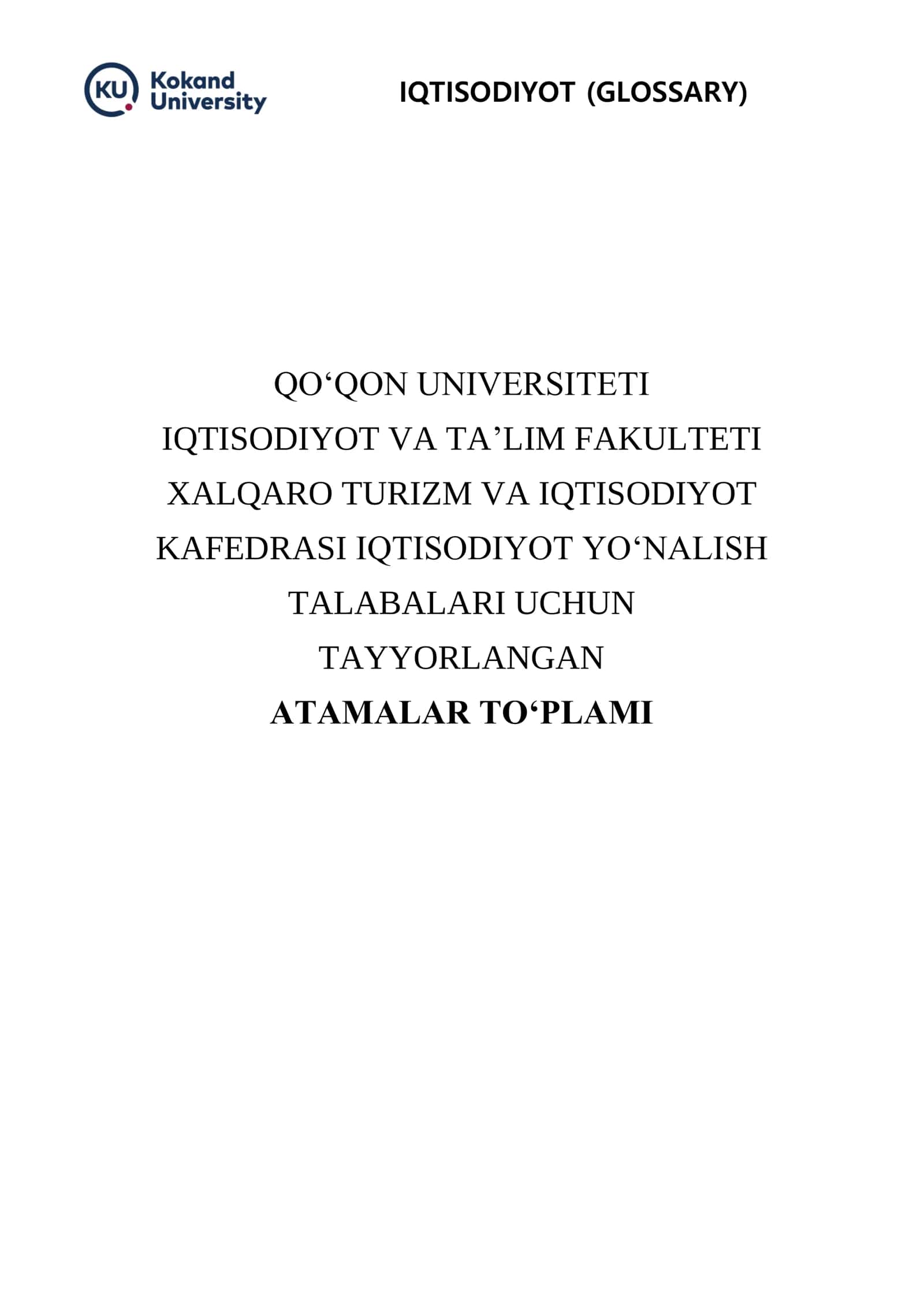 IQTISODIYOT (GLOSSARY) 1