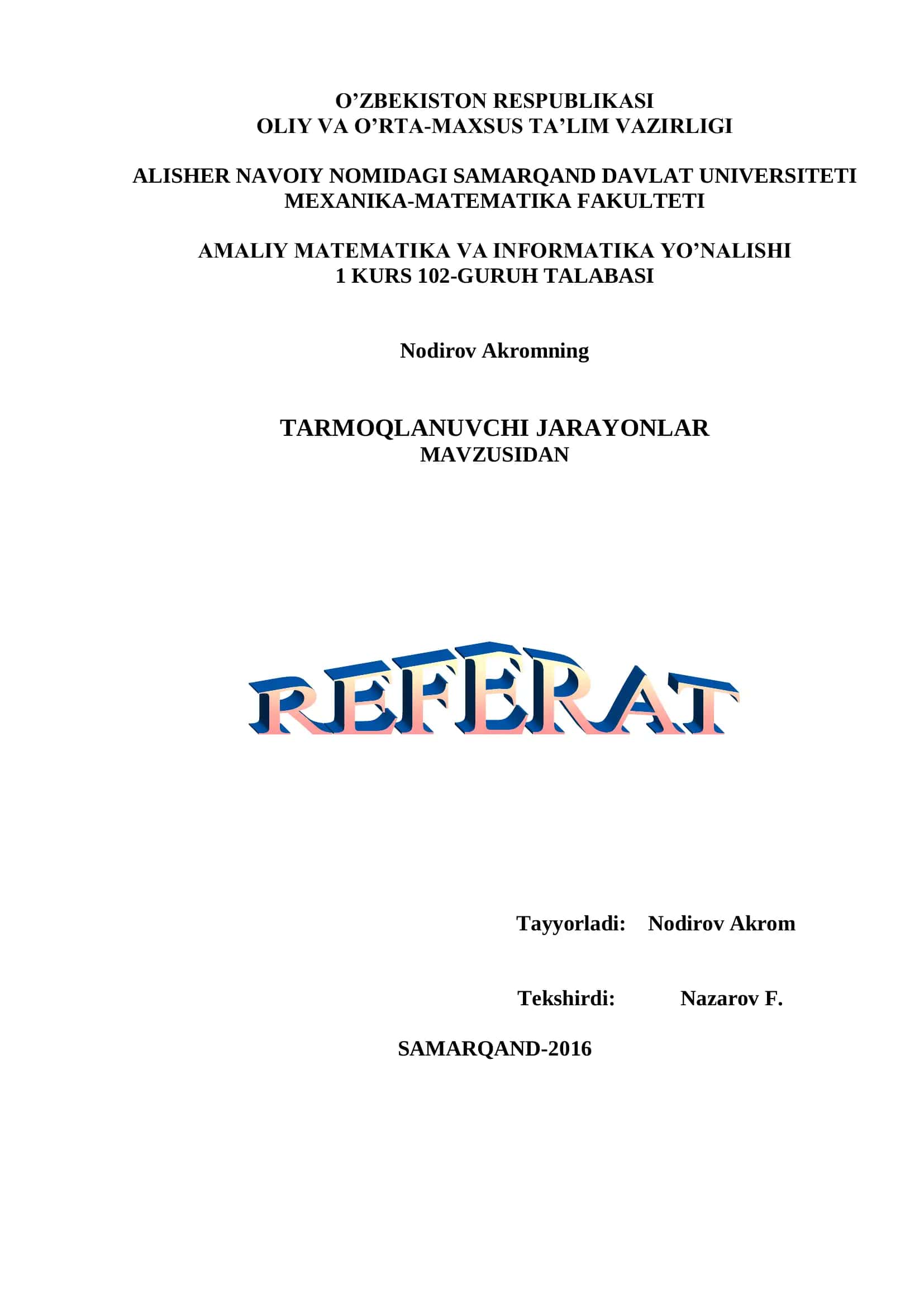 Tarmoqlanuvchi jarayonlar 1
