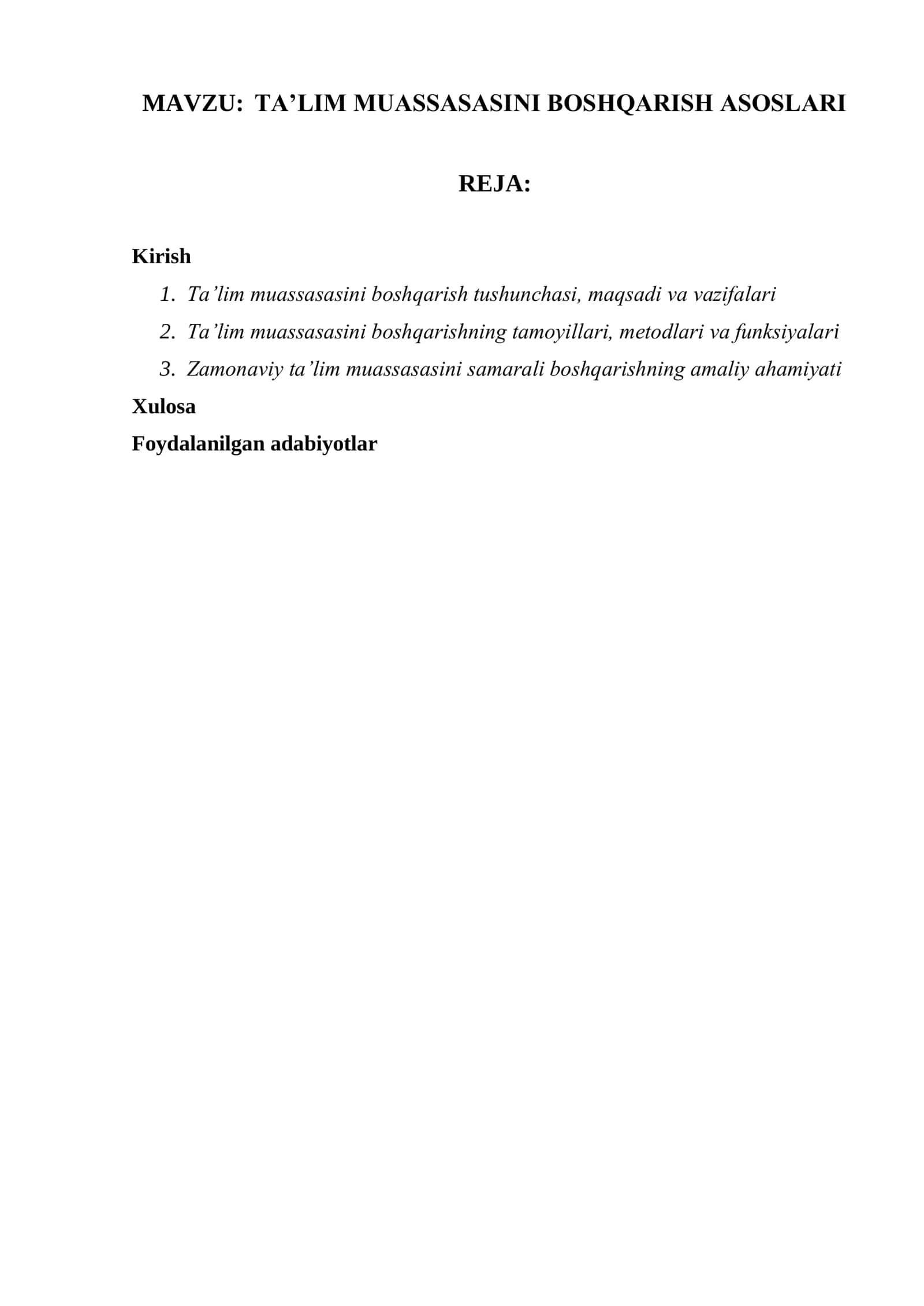Ta’lim muassasasini boshqarish asoslari 1