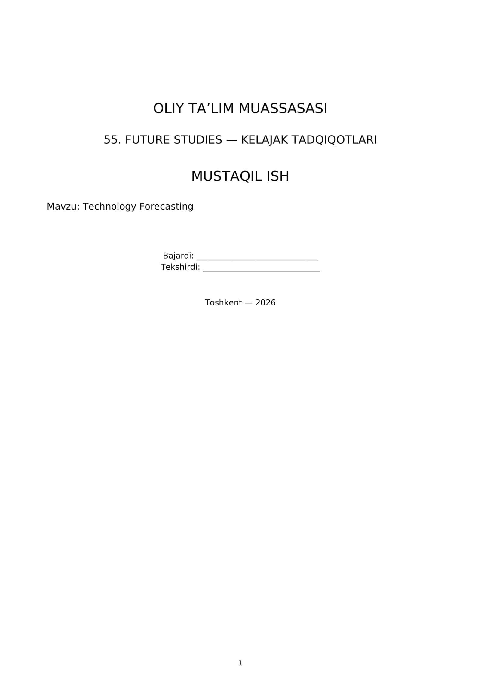 Mavzu: Technology Forecasting 1