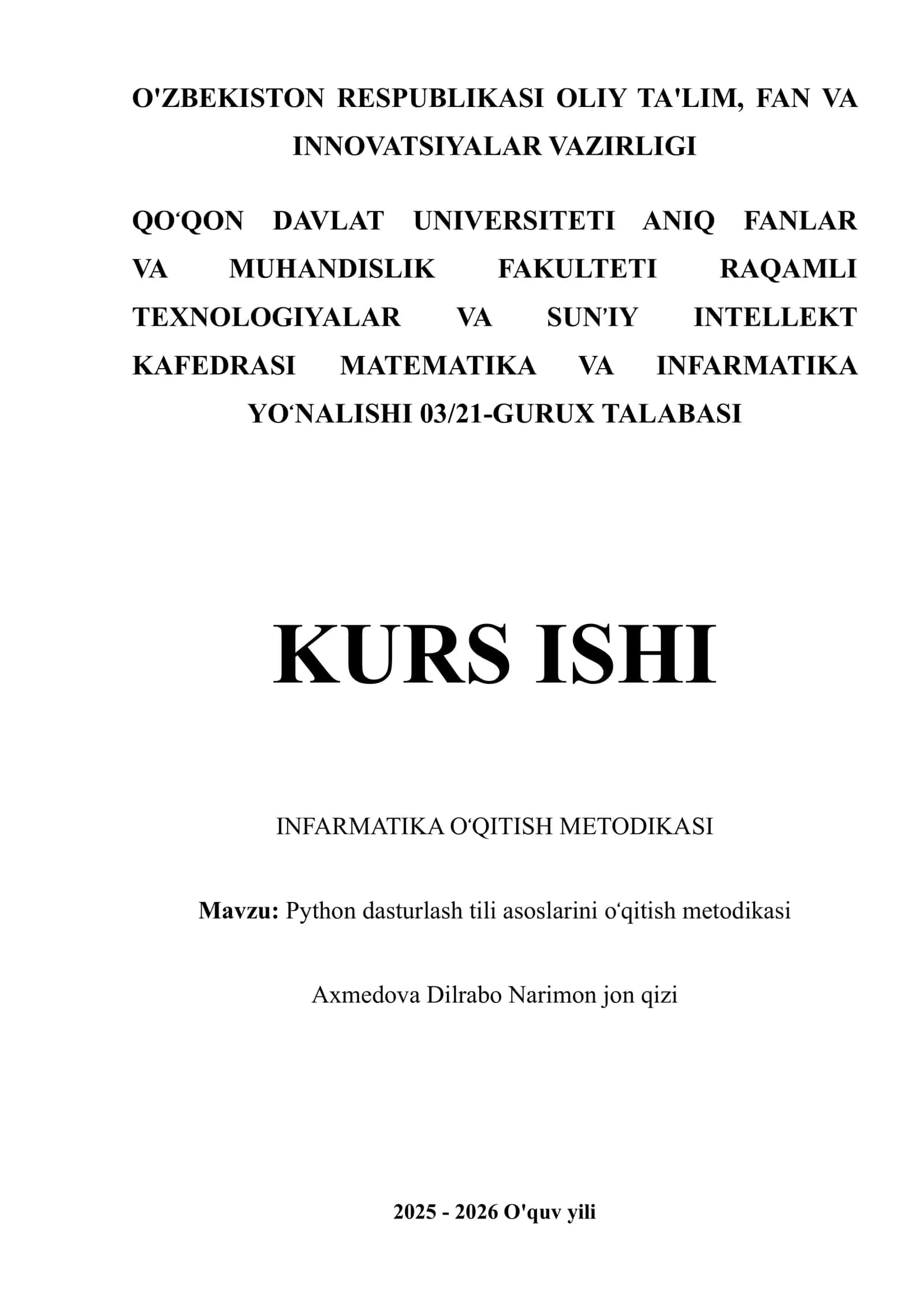 Python dasturlash tili asoslarini oʻqitish metodikasi 1