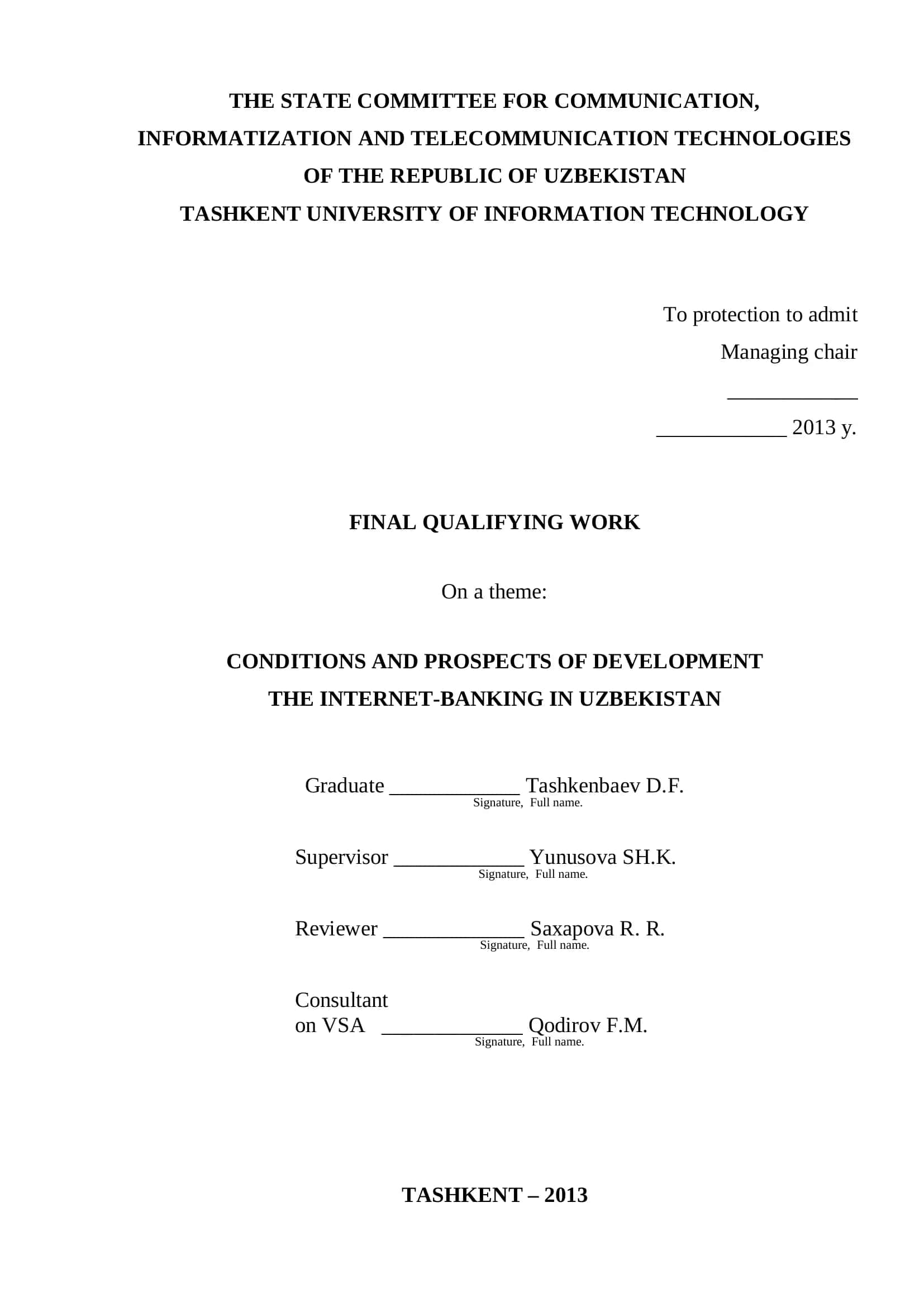 Conditions and Prospects of Development: The Internet-Banking in Uzbekistan 1