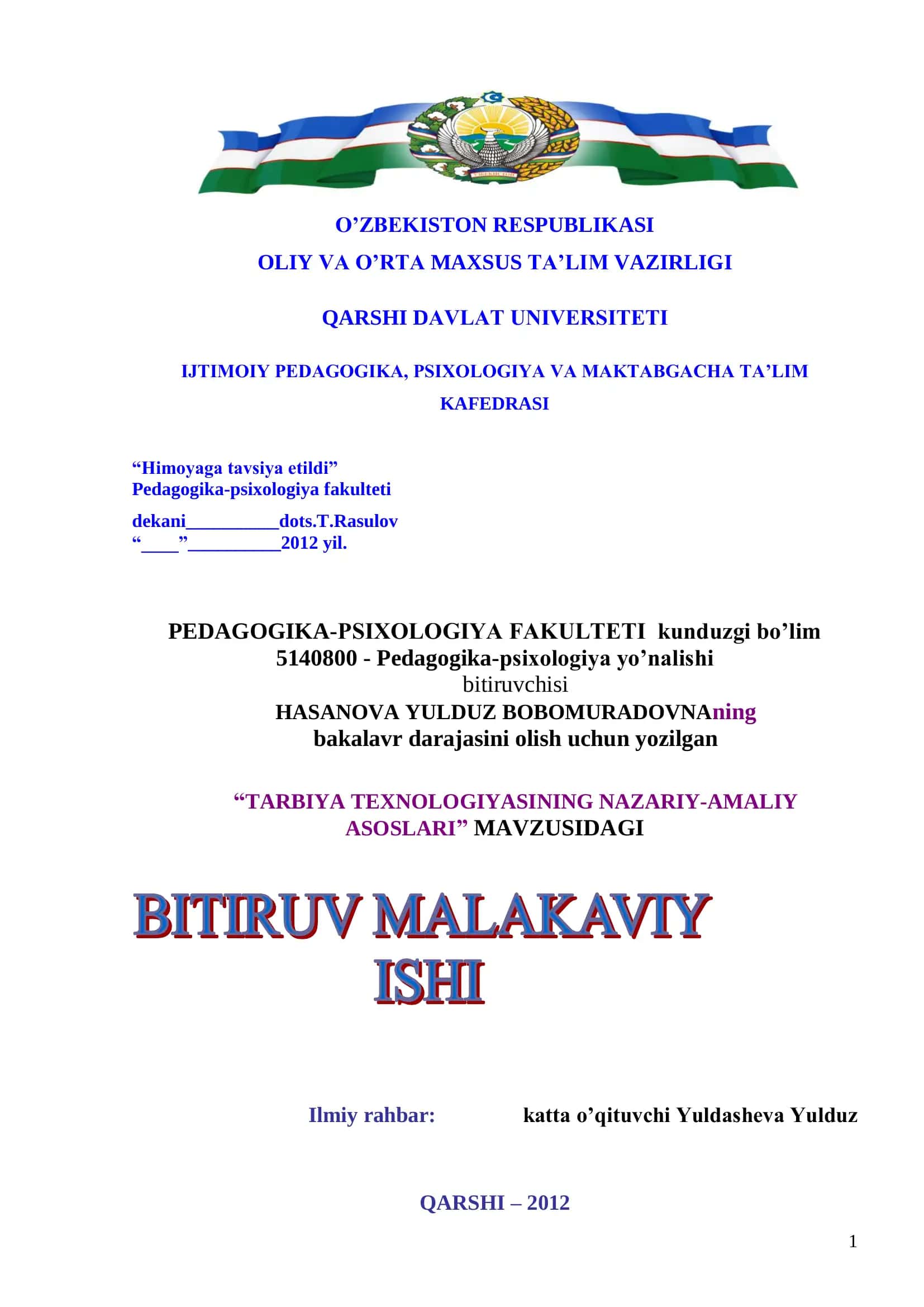 TARBIYA TEXNOLOGIYASINING NAZARIY-AMALIY ASOSLARI 1