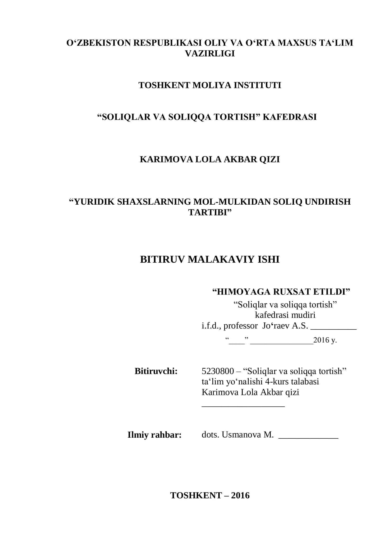 YURIDIK SHAXSLARNING MOL-MULKIDAN SOLIQ UNDIRISH TARTIBI 1