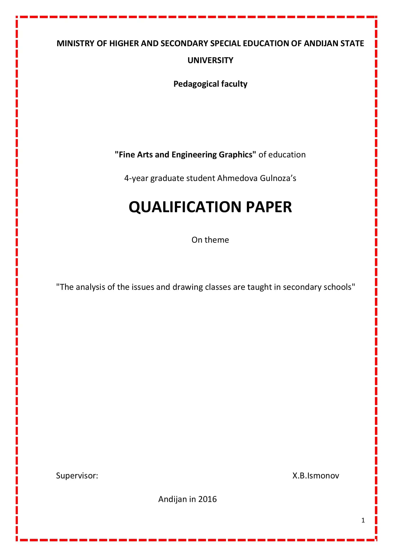 QUALIFICATION PAPER "The analysis of the issues and drawing classes are taught in secondary schools" 1