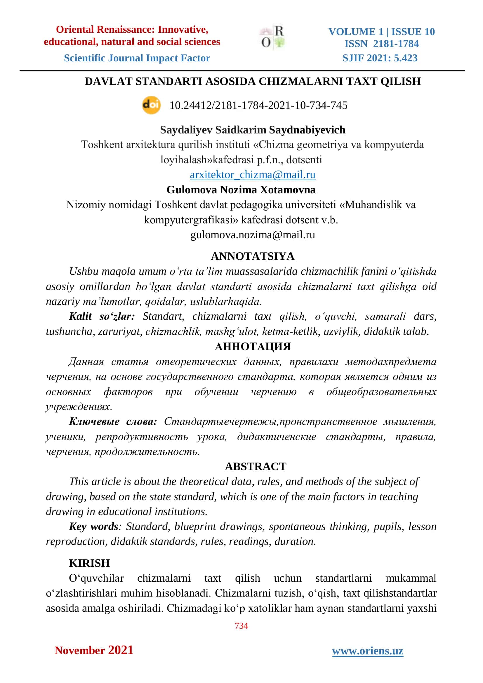 DAVLAT STANDARTI ASOSIDA CHIZMALARNI TAXT QILISH 1