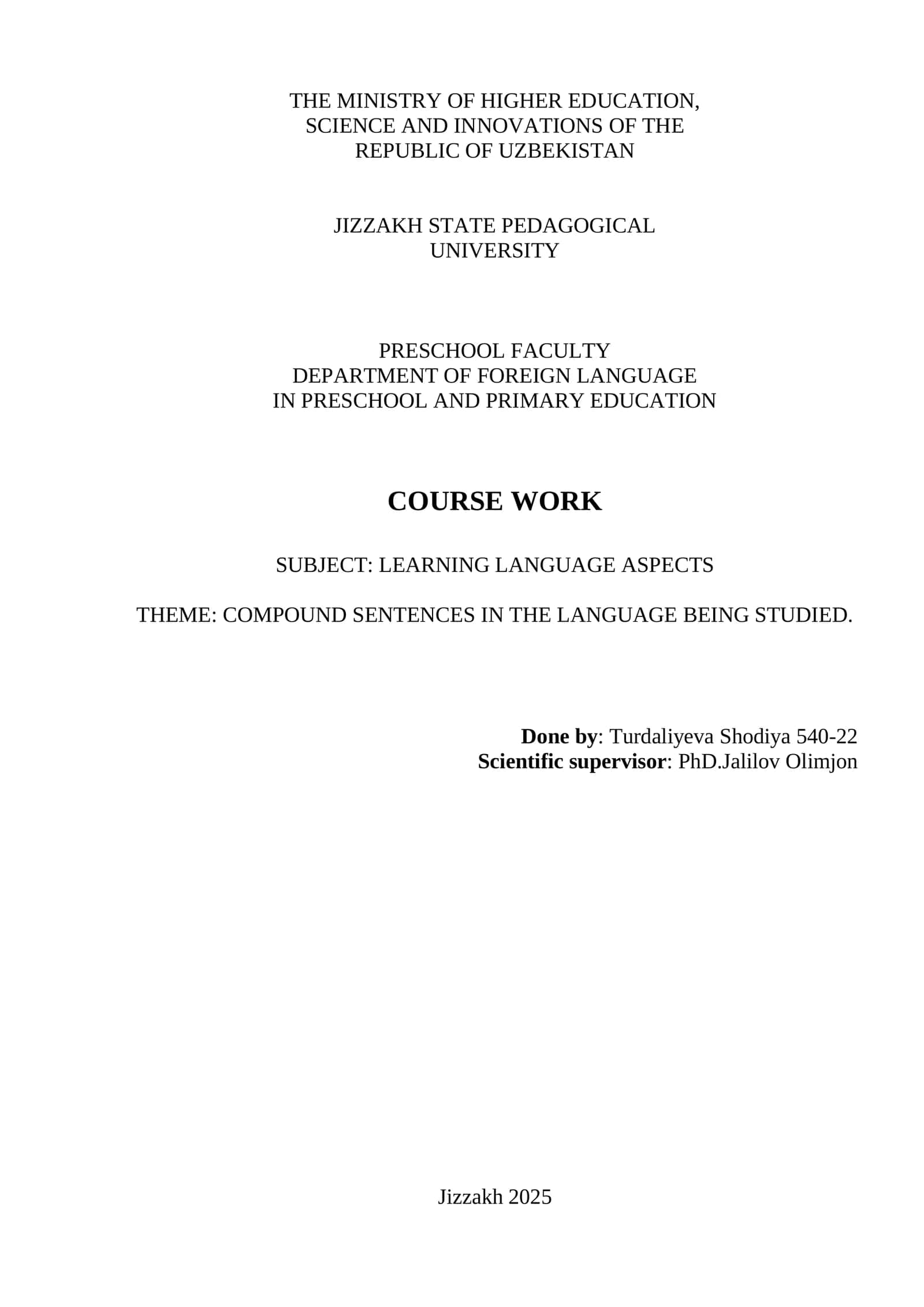 COMPOUND SENTENCES IN THE LANGUAGE BEING STUDIED 1