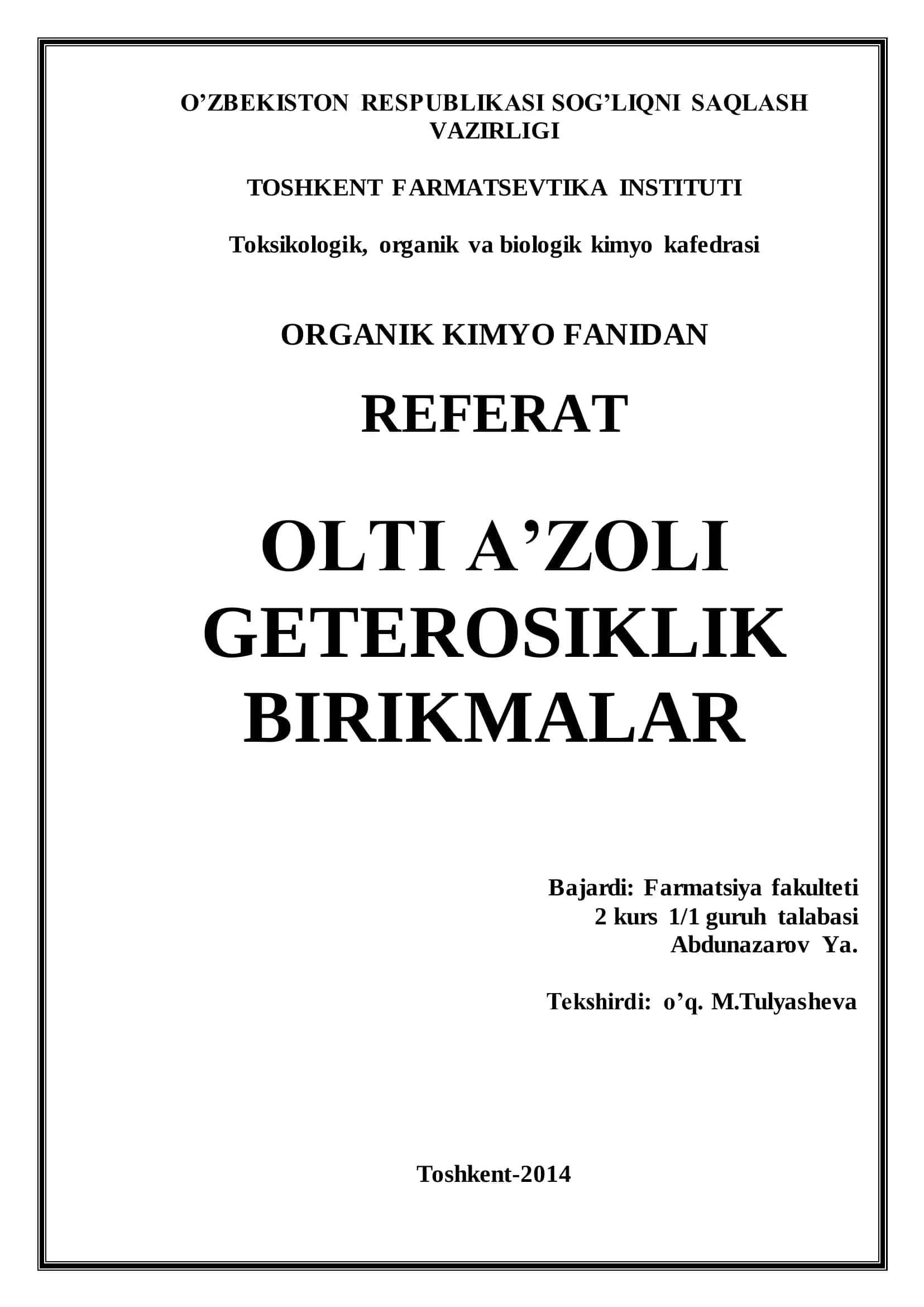 OLTI A’ZOLI GETEROSIKLIK BIRIKMALAR 1