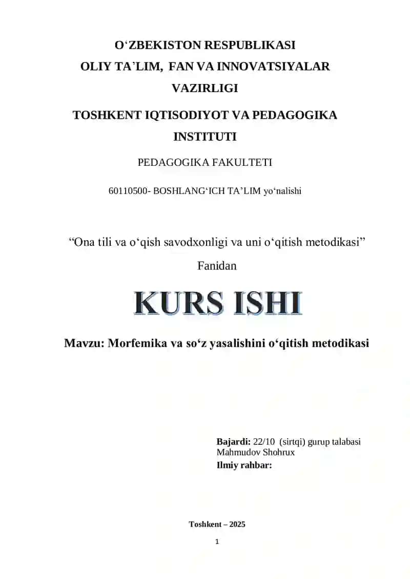 Morfemika va soʻz yasalishini oʻqitish metodikasi