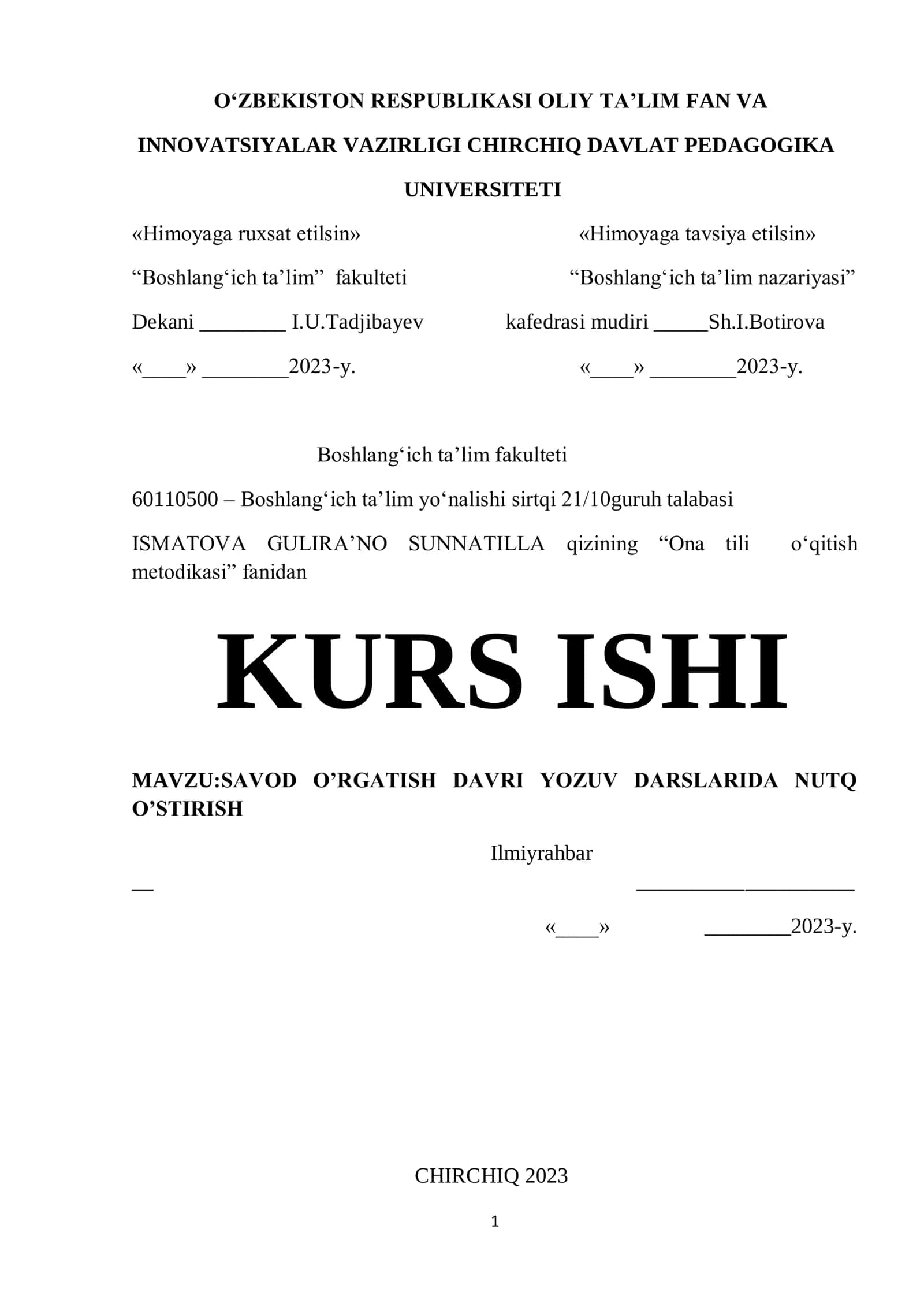 SAVOD O'RGATISH DAVRI YOZUV DARSLARIDA NUTQ O'STIRISH 1