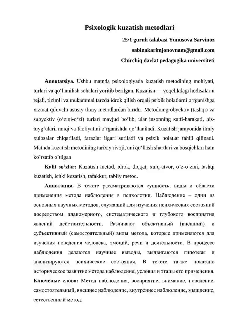 Psixologik kuzatish metodlari