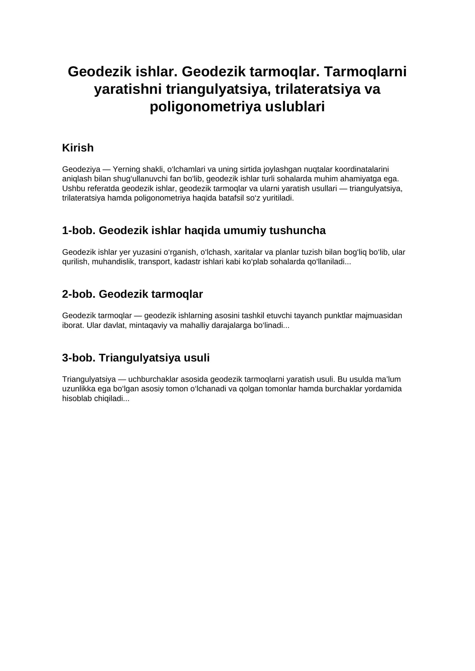 Geodezik ishlar va geodezik tarmoqlar 1