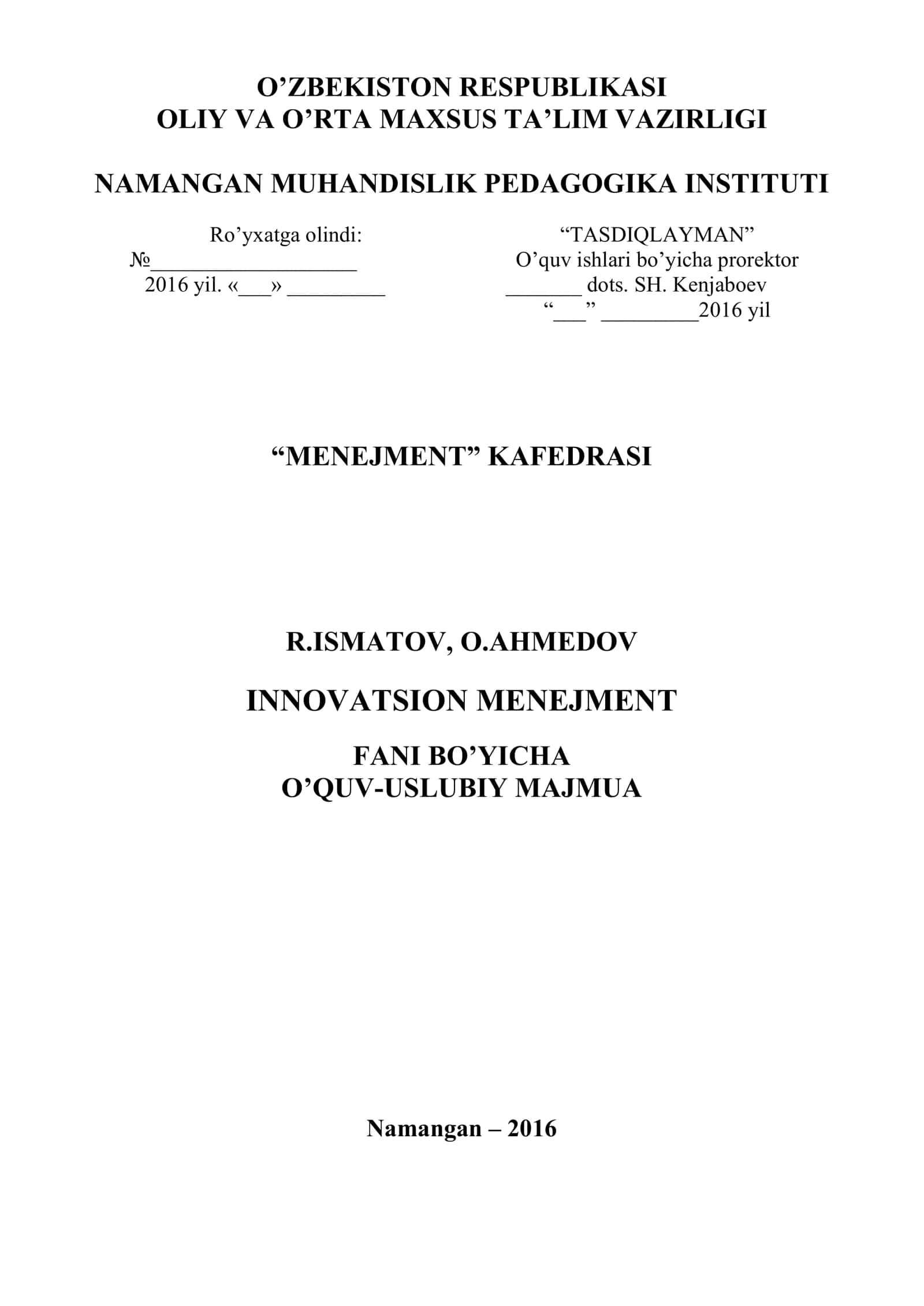 Innovatsion menejment O’quv-uslubiy majmua 1