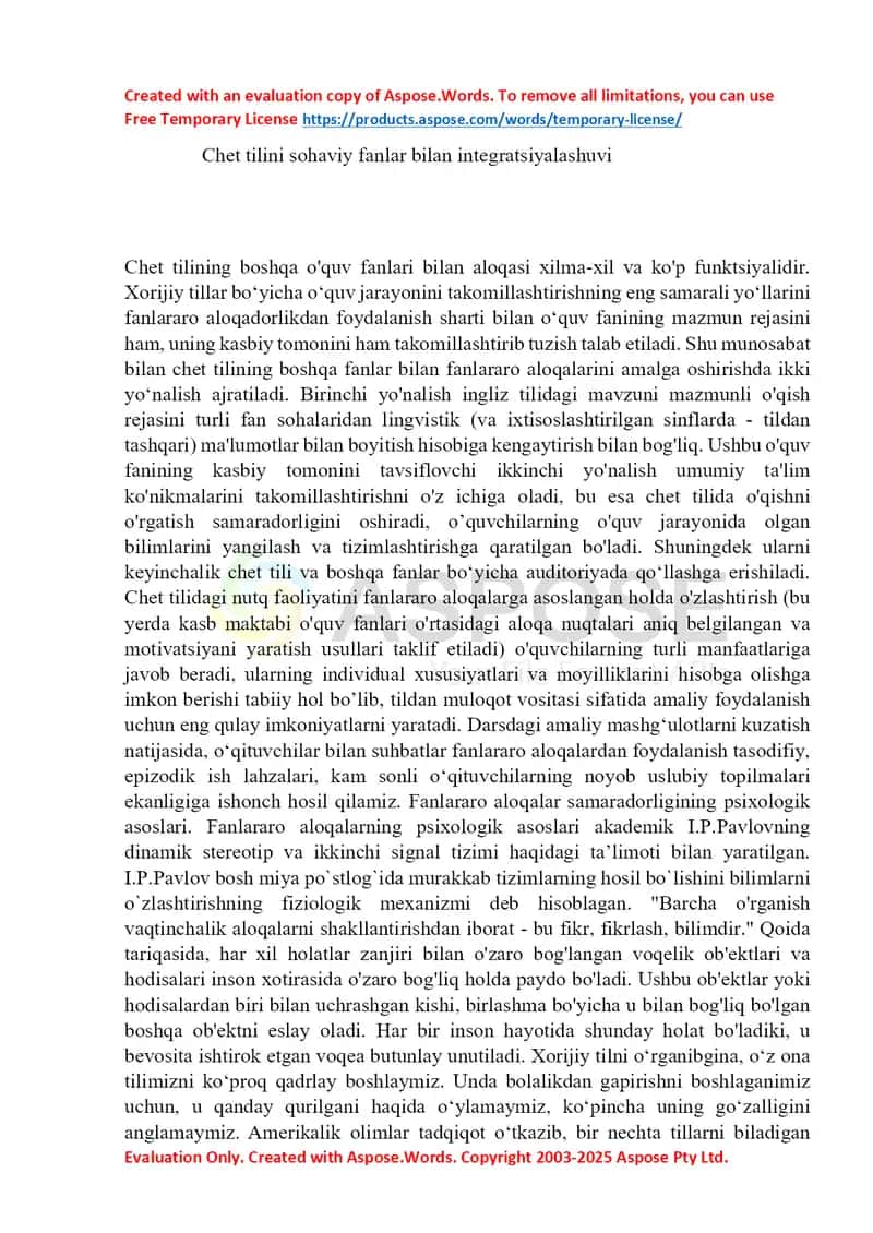 Chet tilini sohaviy fanlar bilan integratsiyalashuvi 1