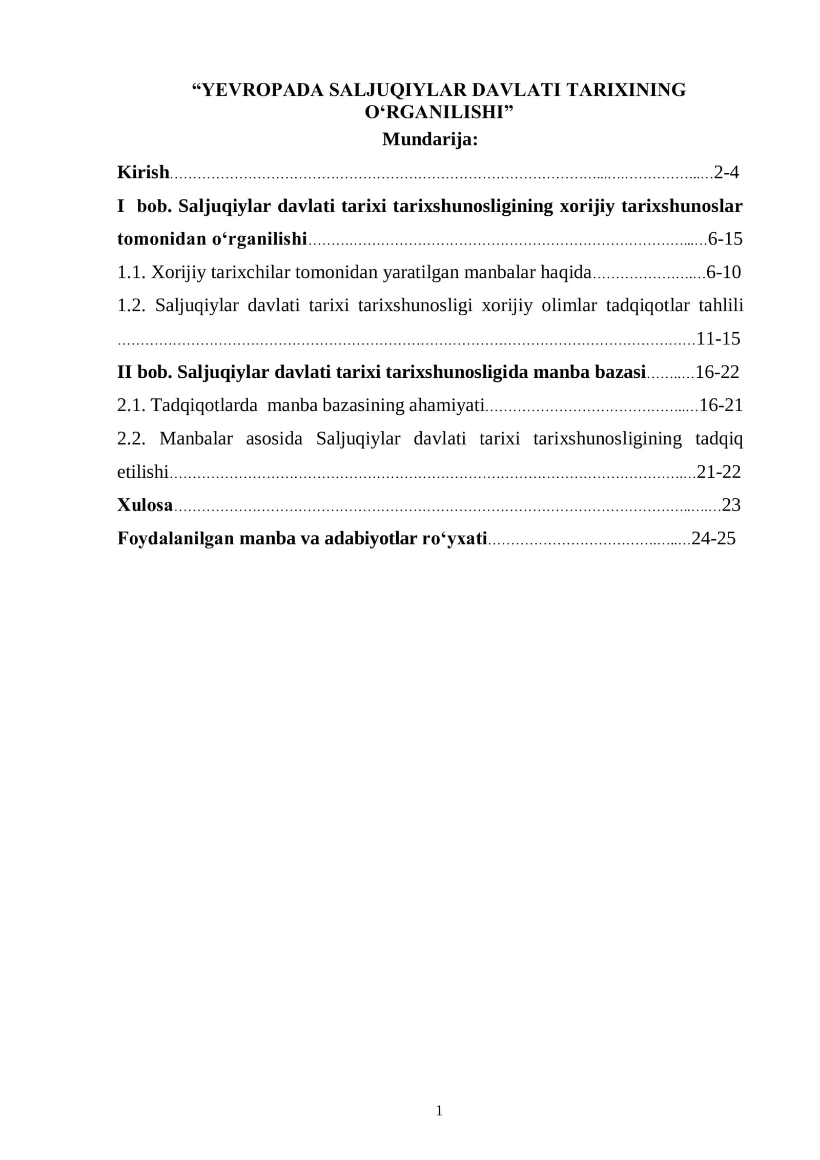 YEVROPADA SALJUQIYLAR DAVLATI TARIXINING O‘RGANILISHI 1