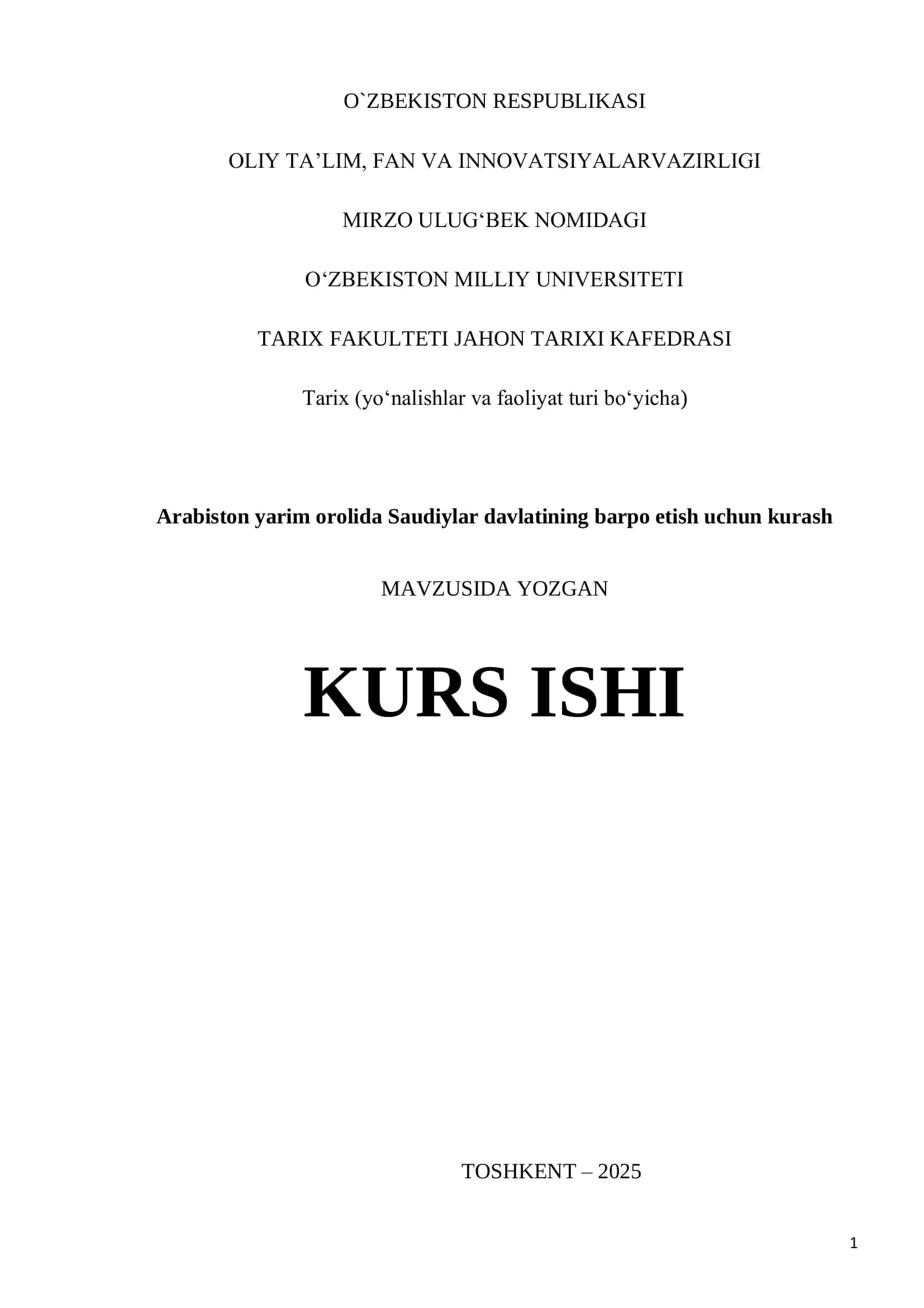 Arabiston yarim orolida Saudiylar davlatining barpo etish uchun kurash 1