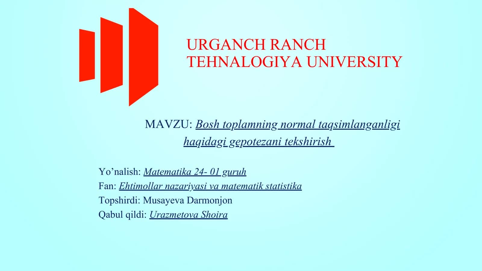 Bosh toplamning normal taqsimlanganligi haqidagi gepotezani tekshirish 1
