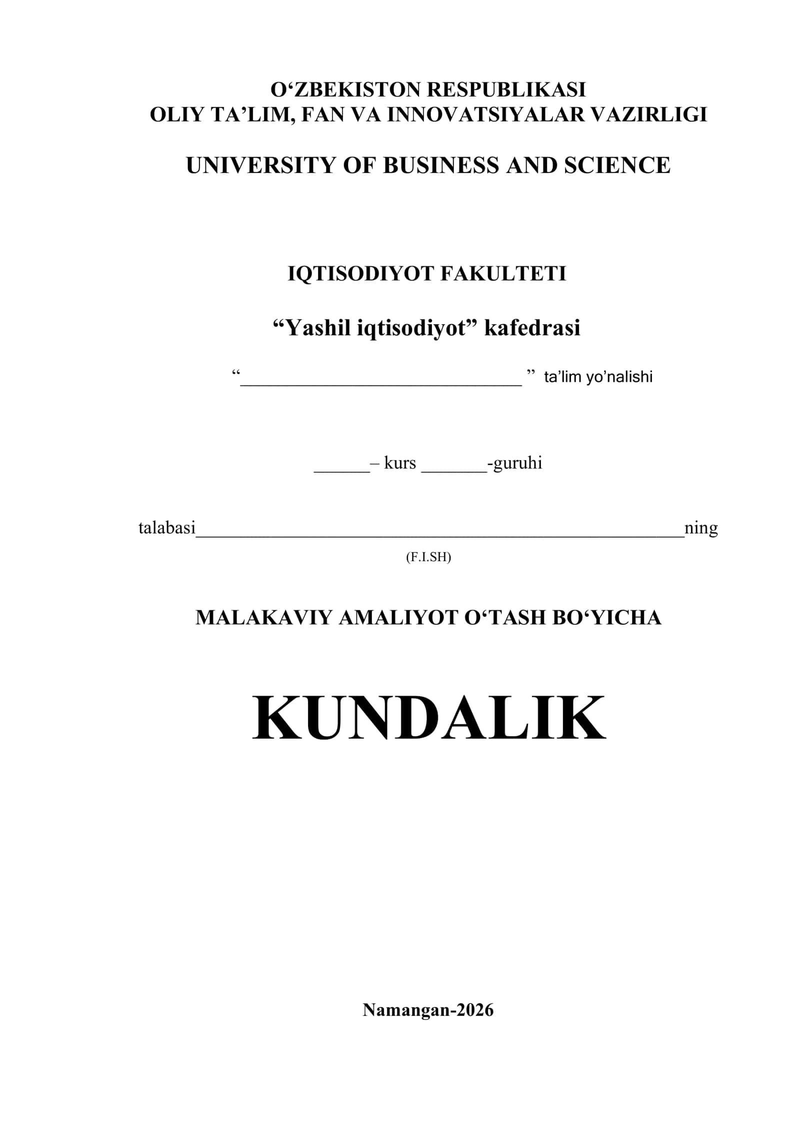 Malakaviy Amaliyot O‘tash Bo‘yicha Kundalik Namangan-2026 1