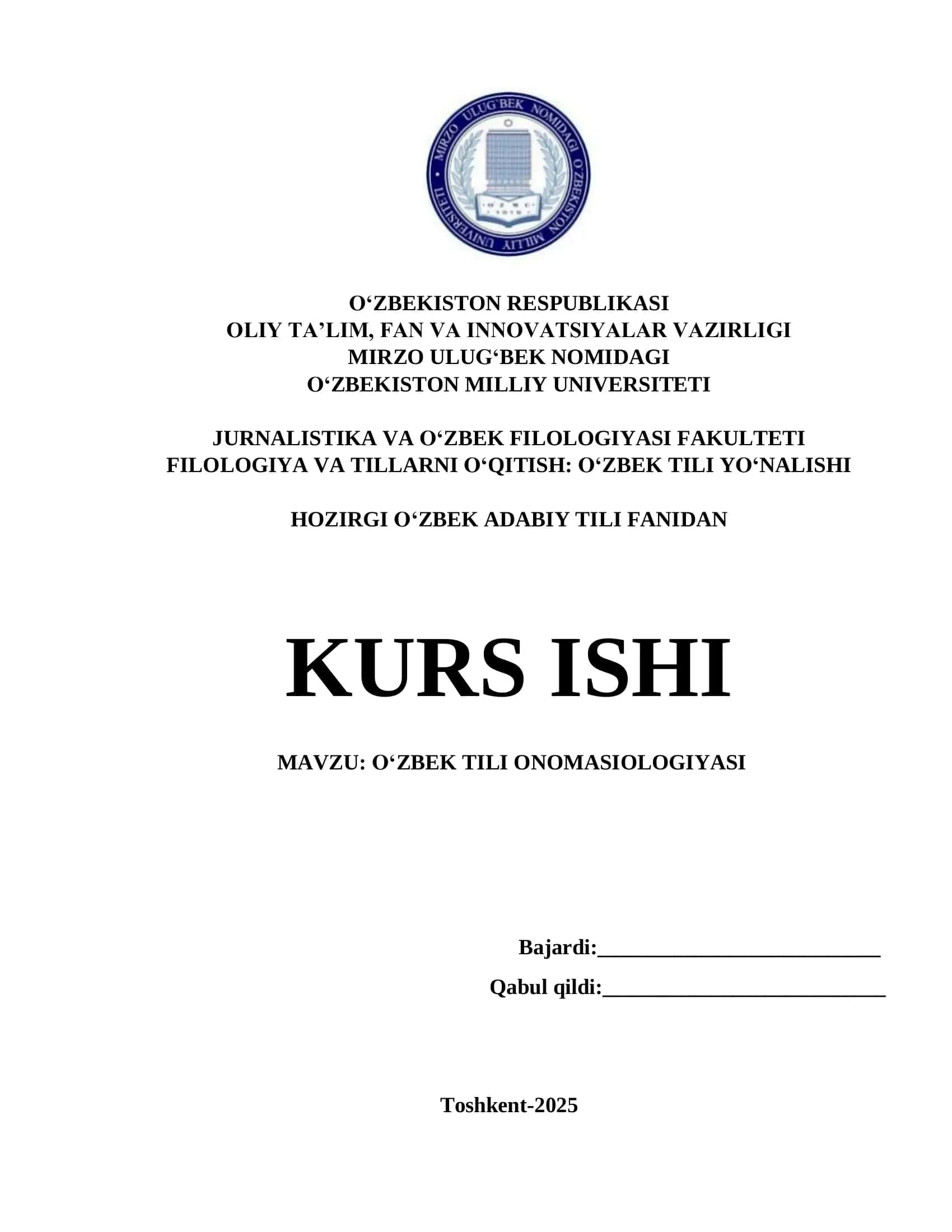 O‘ZBEK TILI ONOMASIOLOGIYASI 1