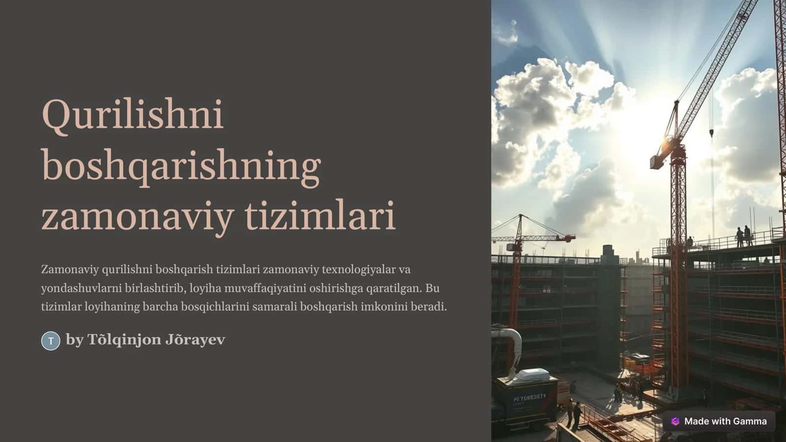 Qurilishni boshqarishning zamonaviy tizimlari 1