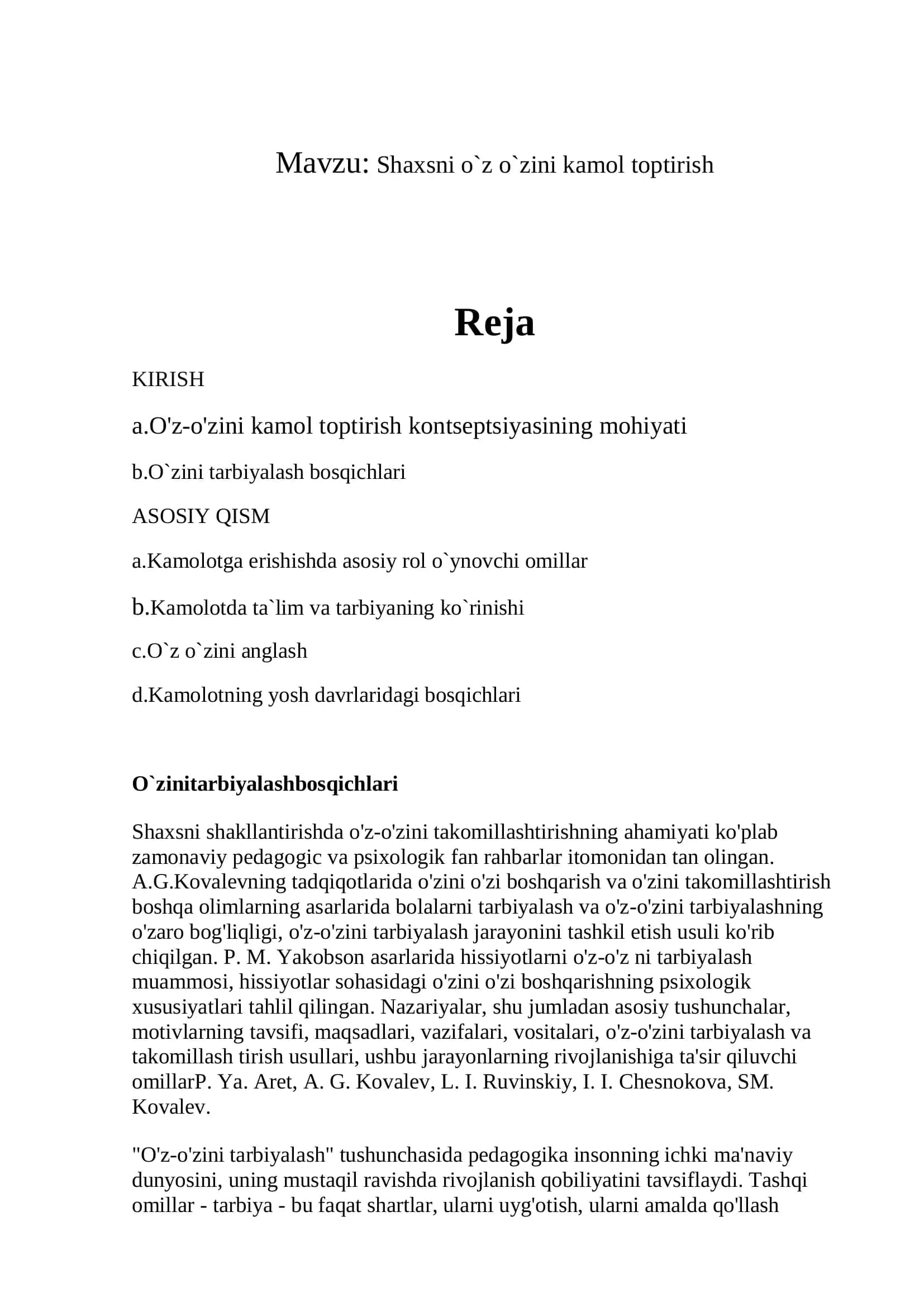 Shaxsni o`z o`zini kamol toptirish 1