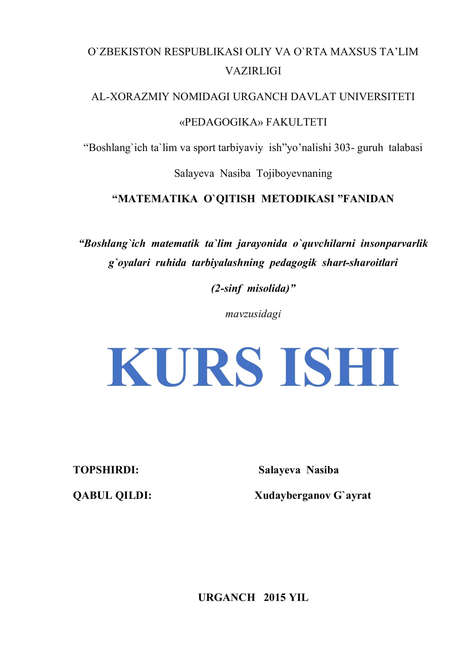MATEMATIKA O`QITISH METODIKASI 1