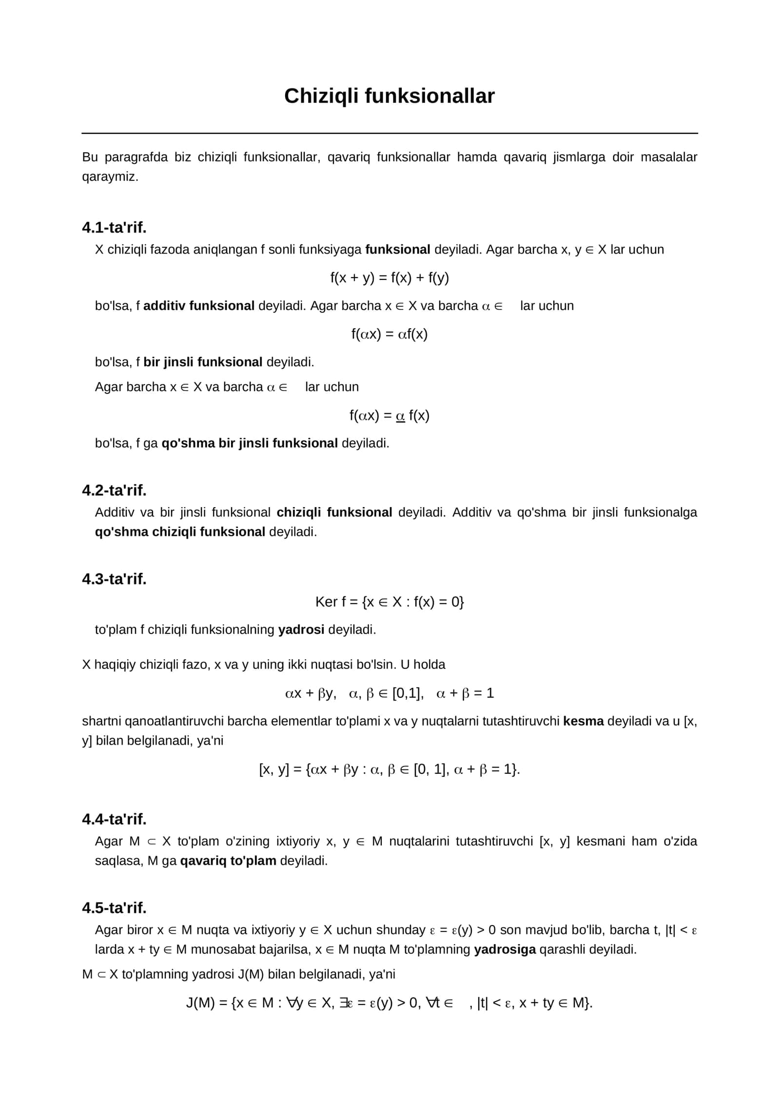 Chiziqli funksionallar 1