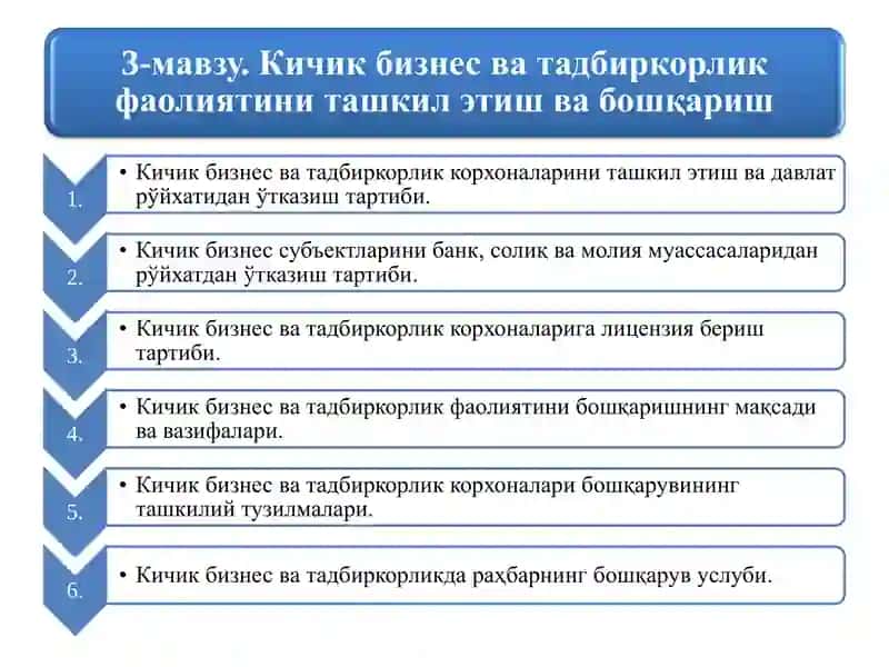 Кичик бизнес ва тадбиркорлик