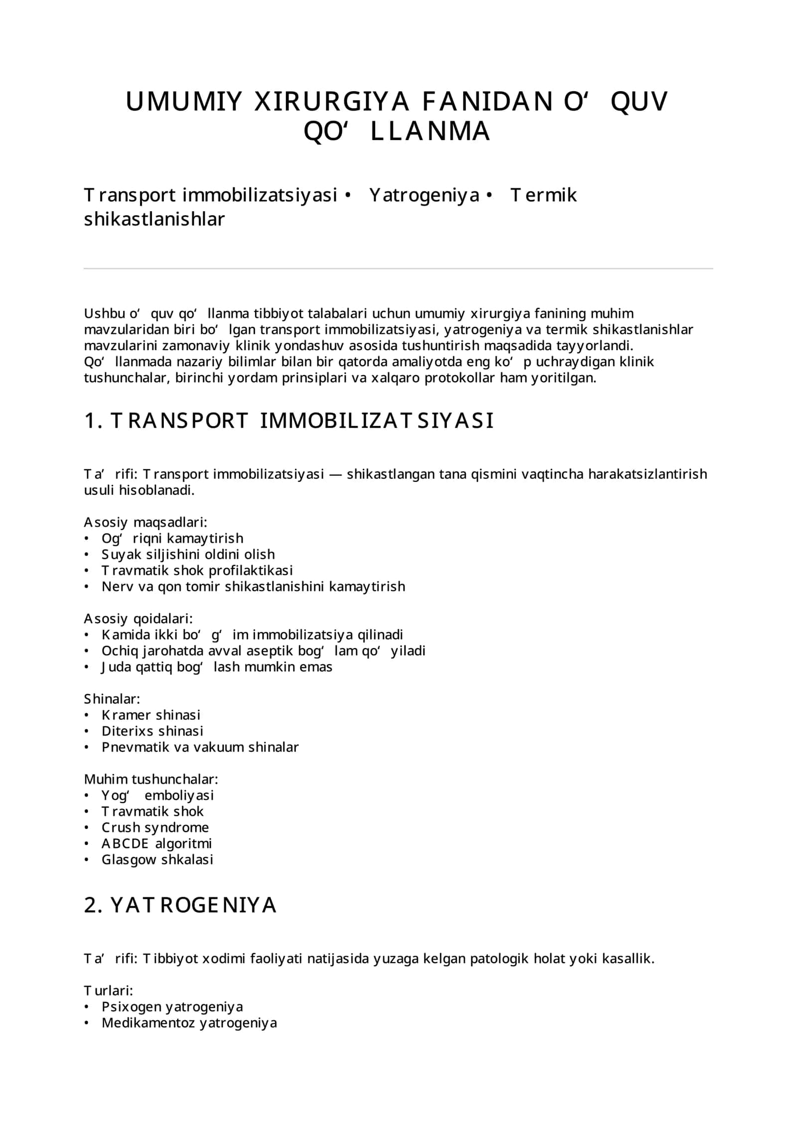 UMUMIY XIRURGIYA FANIDAN O‘QUV QO‘LLANMA 1