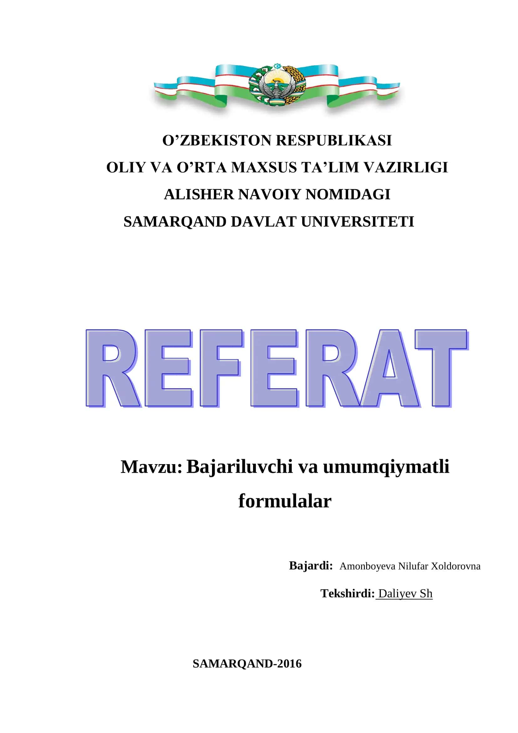 Bajariluvchi va umumqiymatli formulalar 1