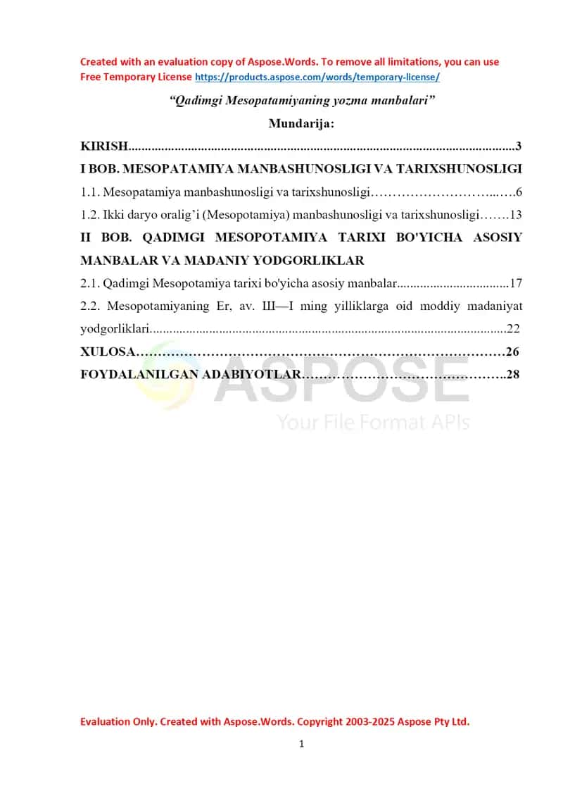 Qadimgi Mesopotamiyaning yozma manbalari 1
