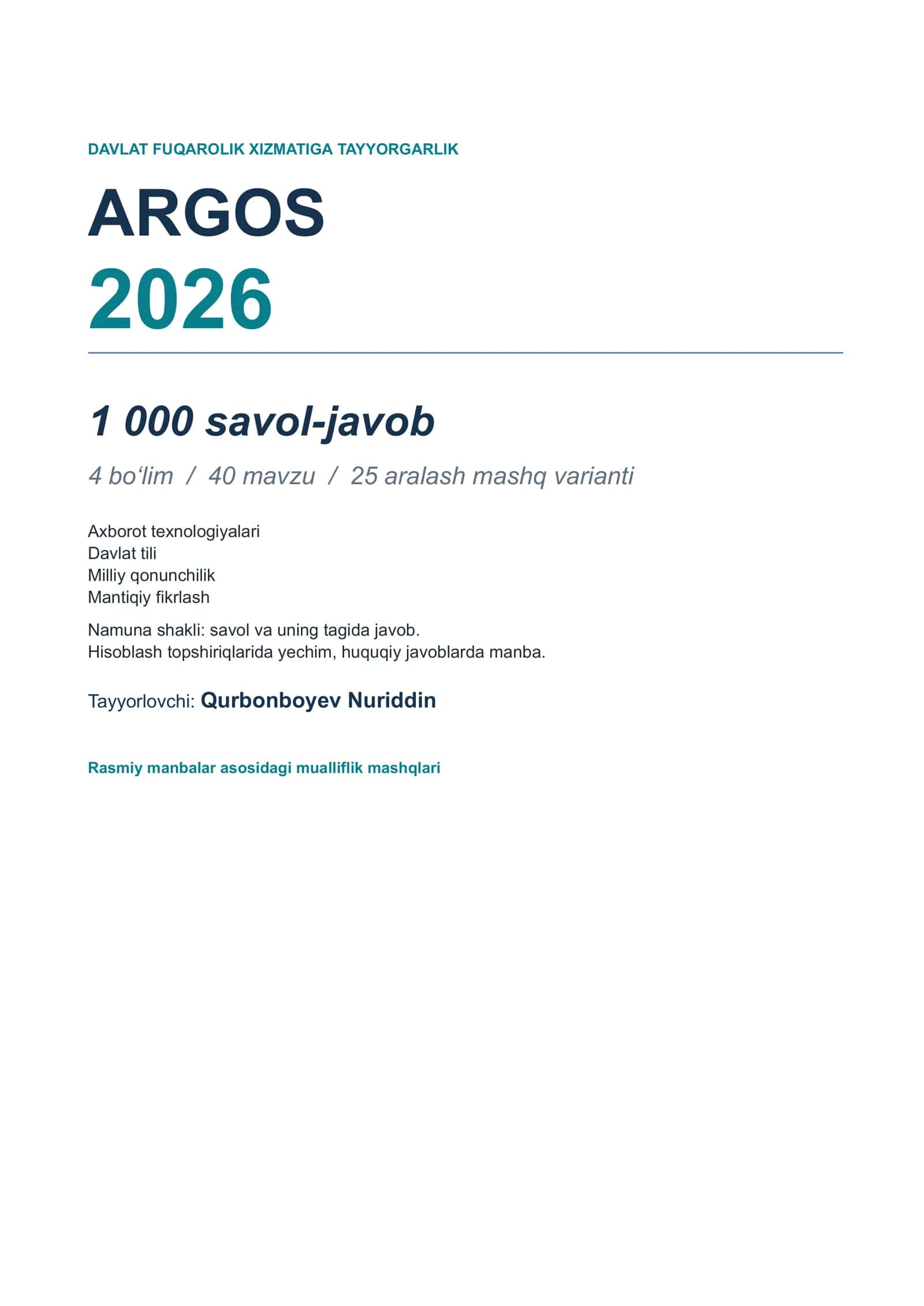 ARGOS 1000 ta test javoblari 2026 1