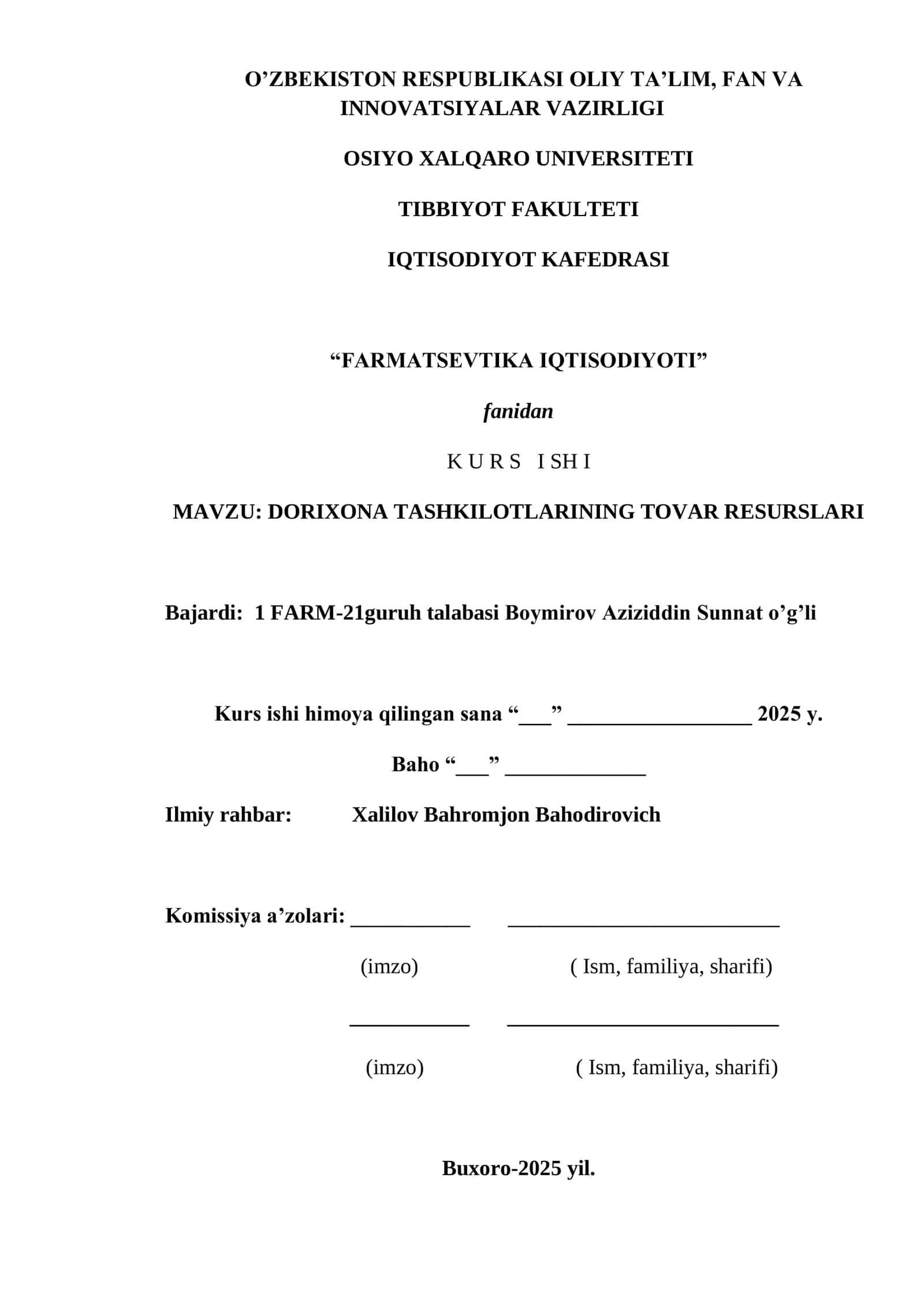 Dorixona Tashkilotlarining Tovar Resurslari 1