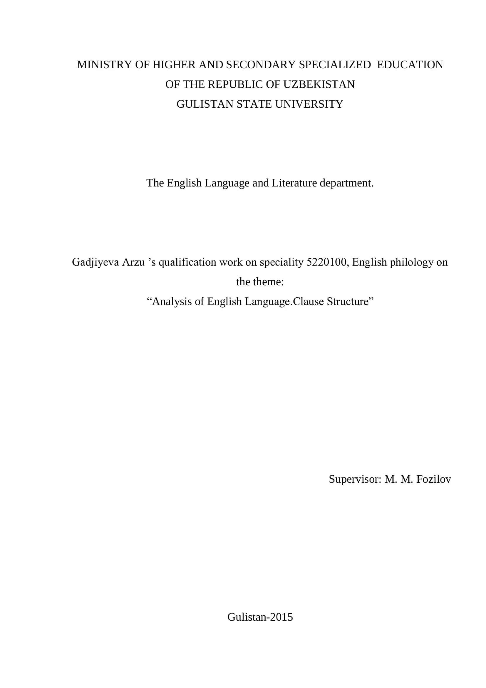 Analysis of English Language.Clause Structure 1