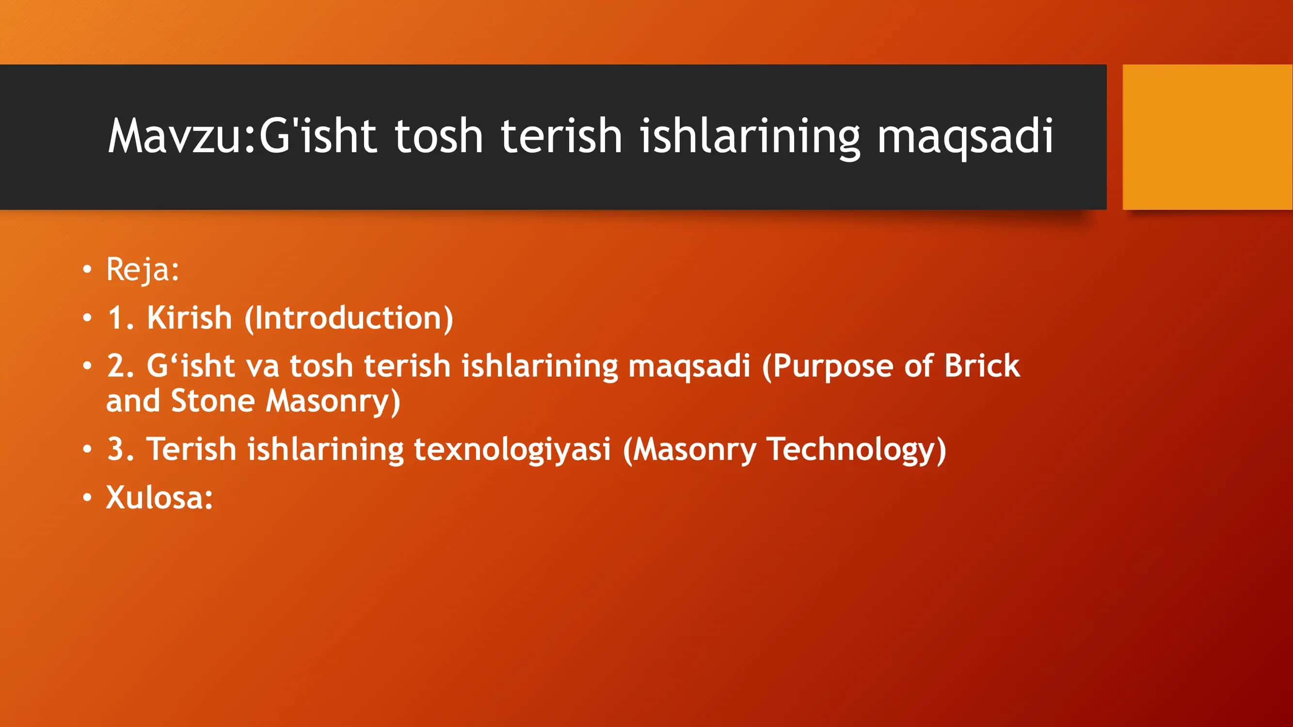 G'isht va tosh terish ishlarining maqsadi 1