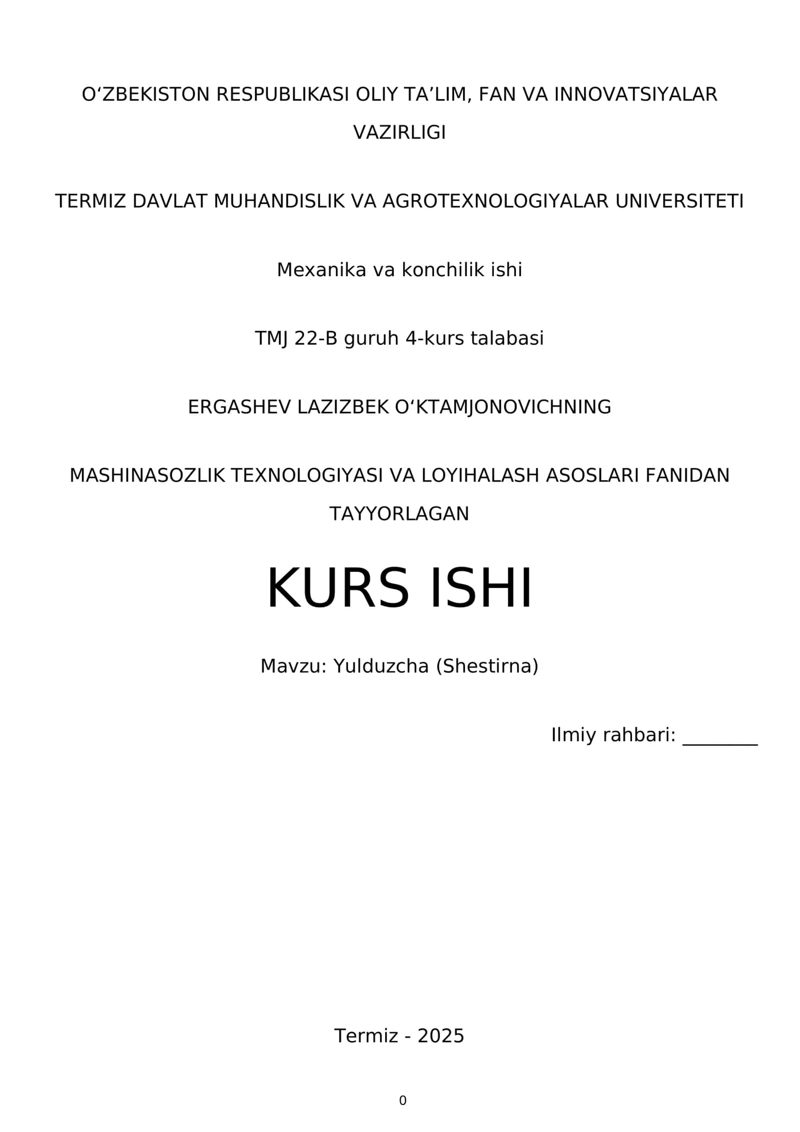 Yulduzcha (Shestirna) 1