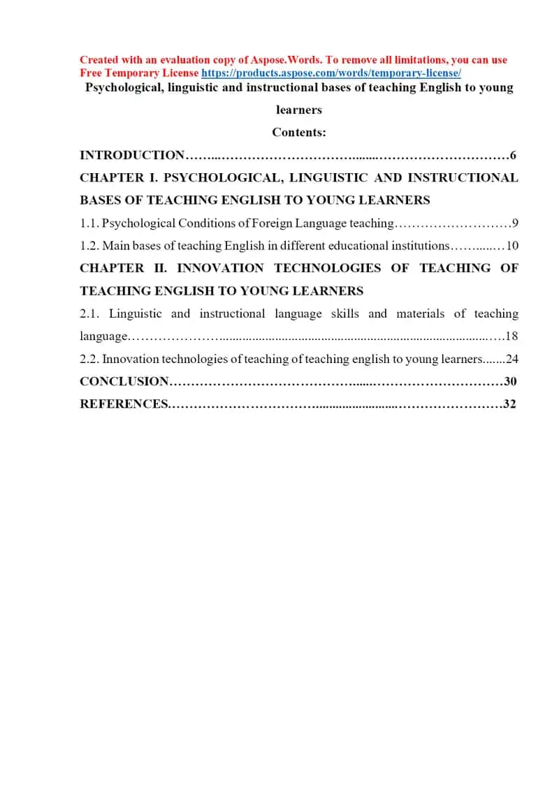Psychological, linguistic and instructional bases of teaching English to young learners 1