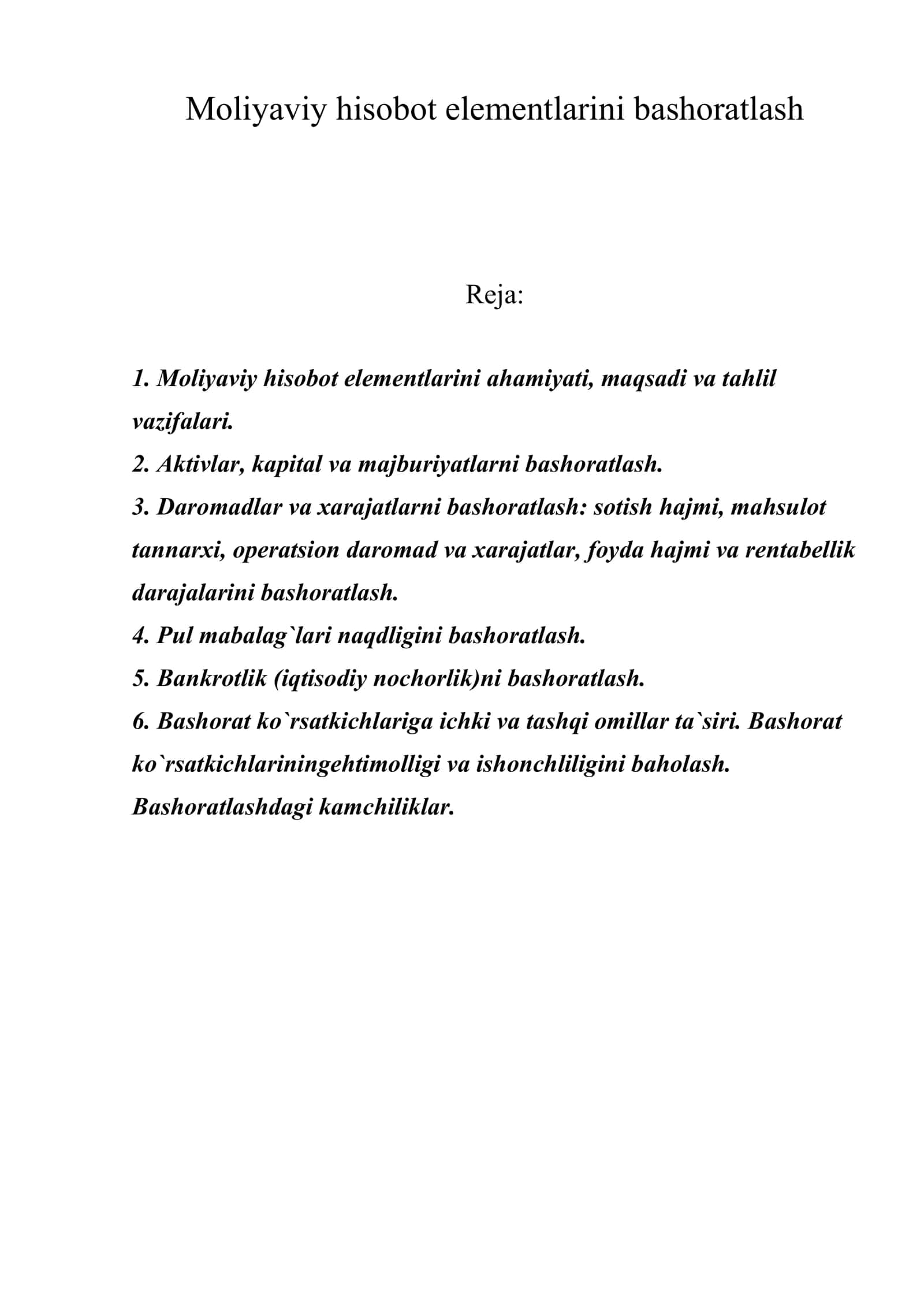 Moliyaviy hisobot elementlarini bashoratlash 1