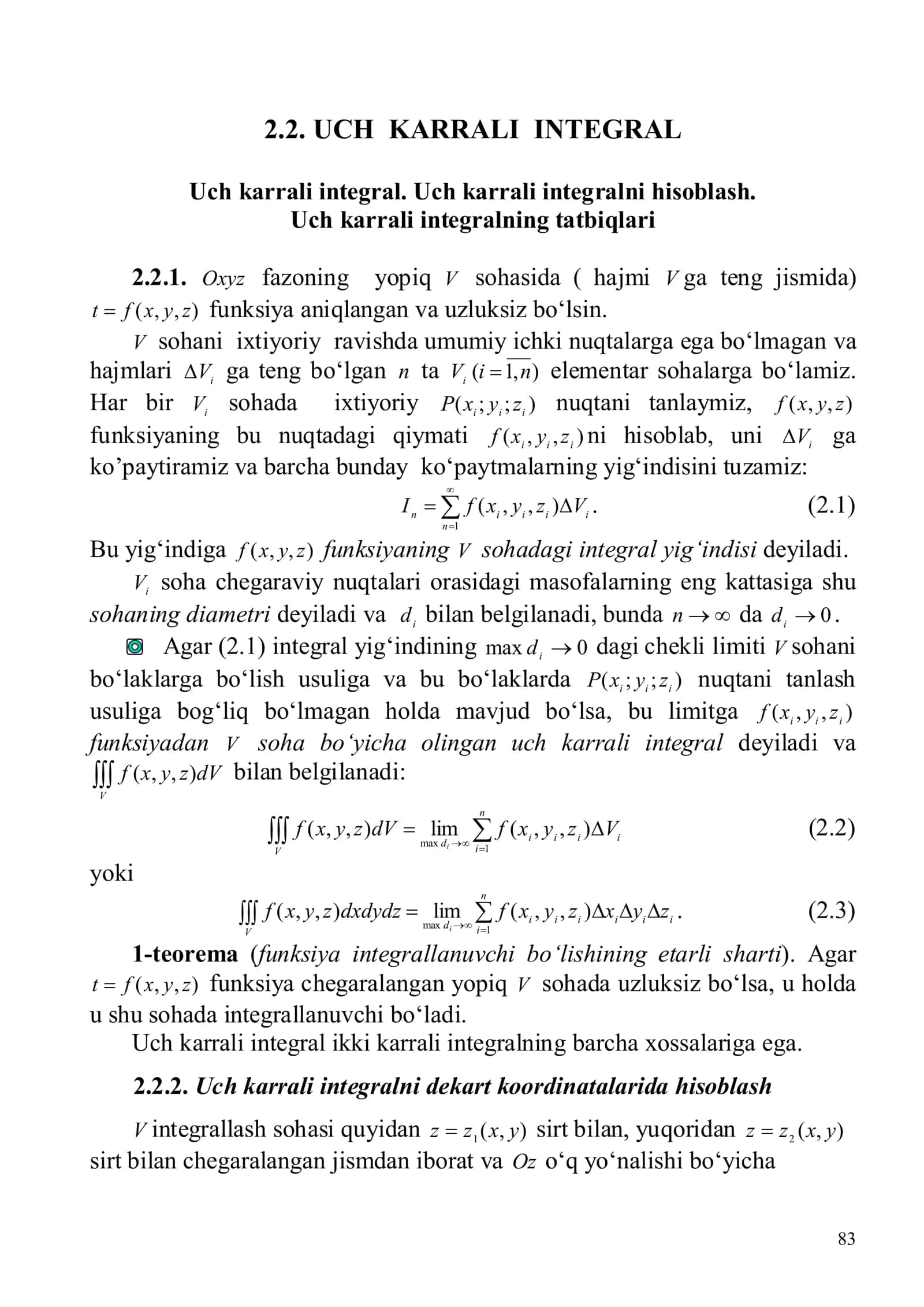 2.2. UCH KARRALI INTEGRAL 1