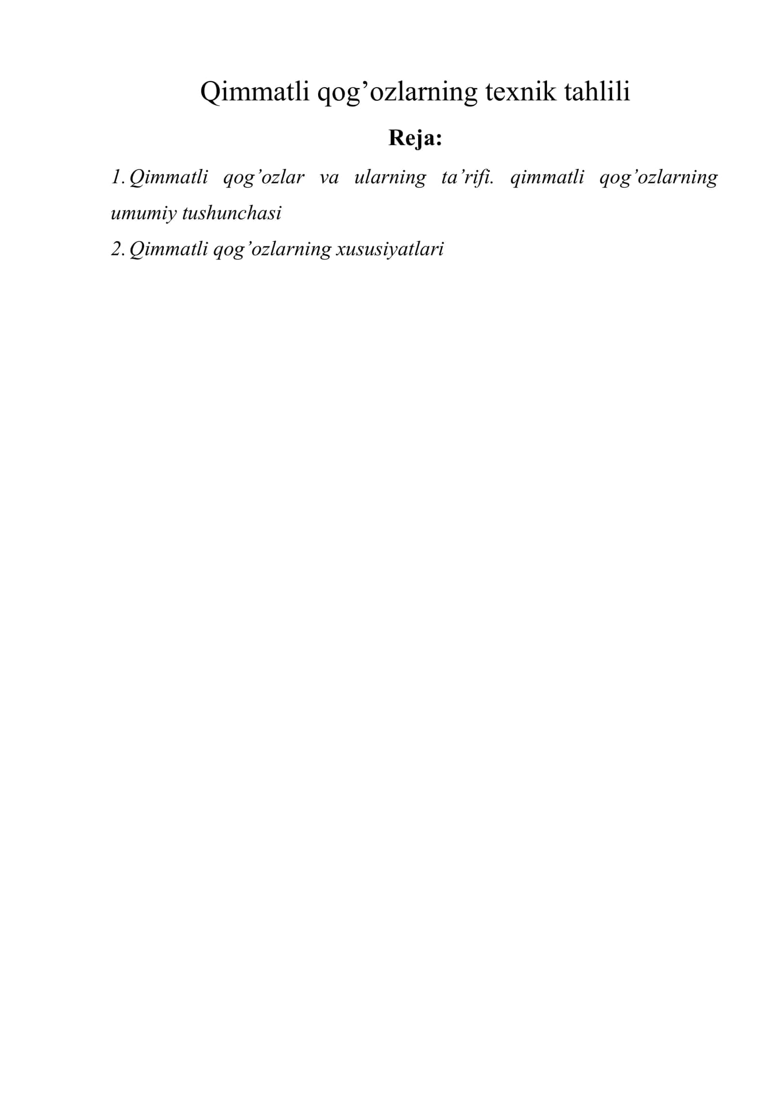 Qimmatli qog’ozlarning texnik tahlili 1