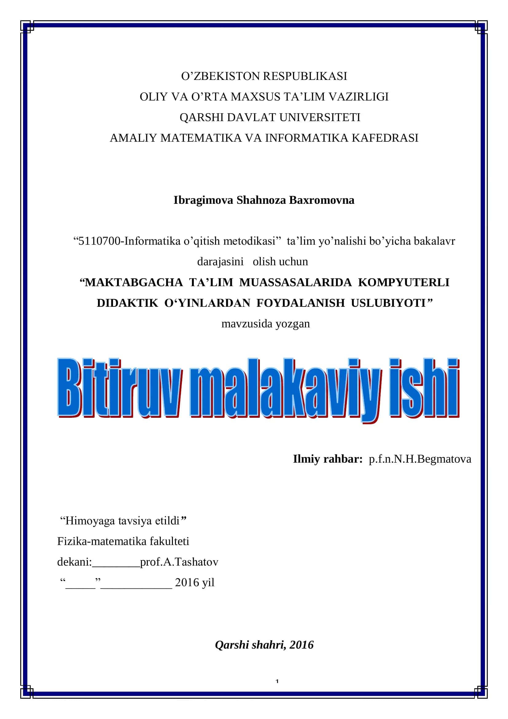 Informatika o‟qitish metodikasi 1