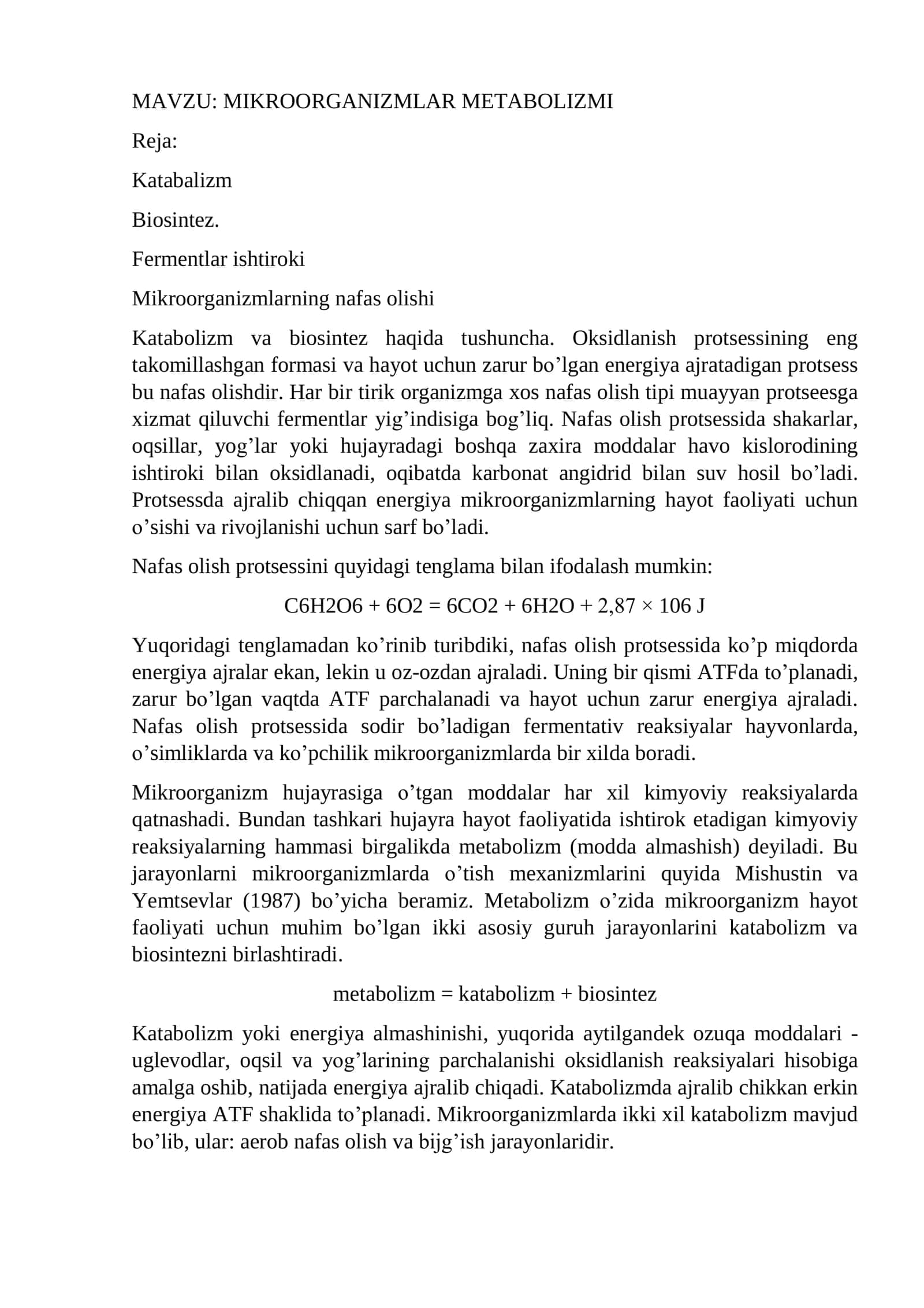 MIKROORGANIZMLAR METABOLIZMI 1