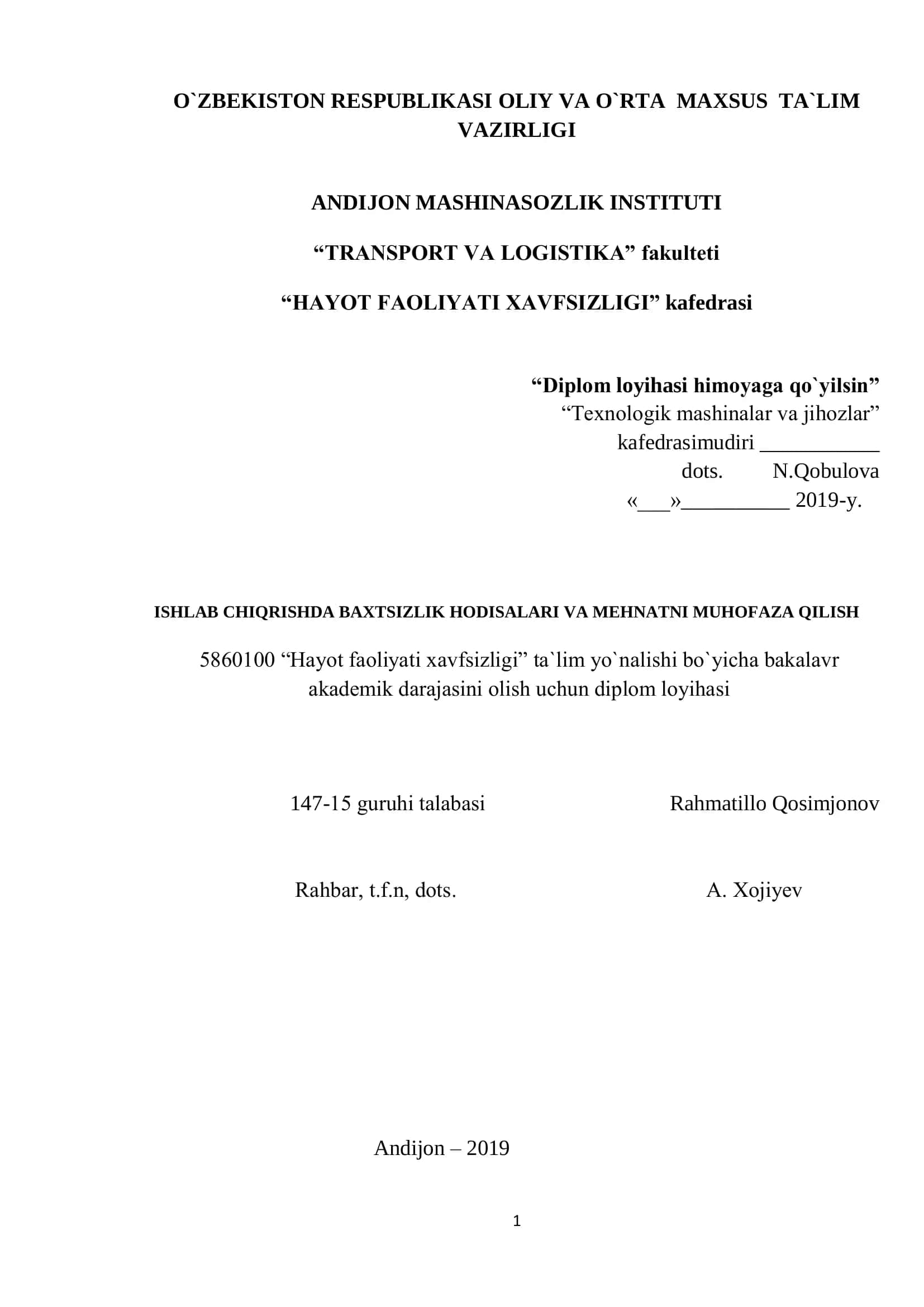 Texnologik mashinalar va jihozlar 1