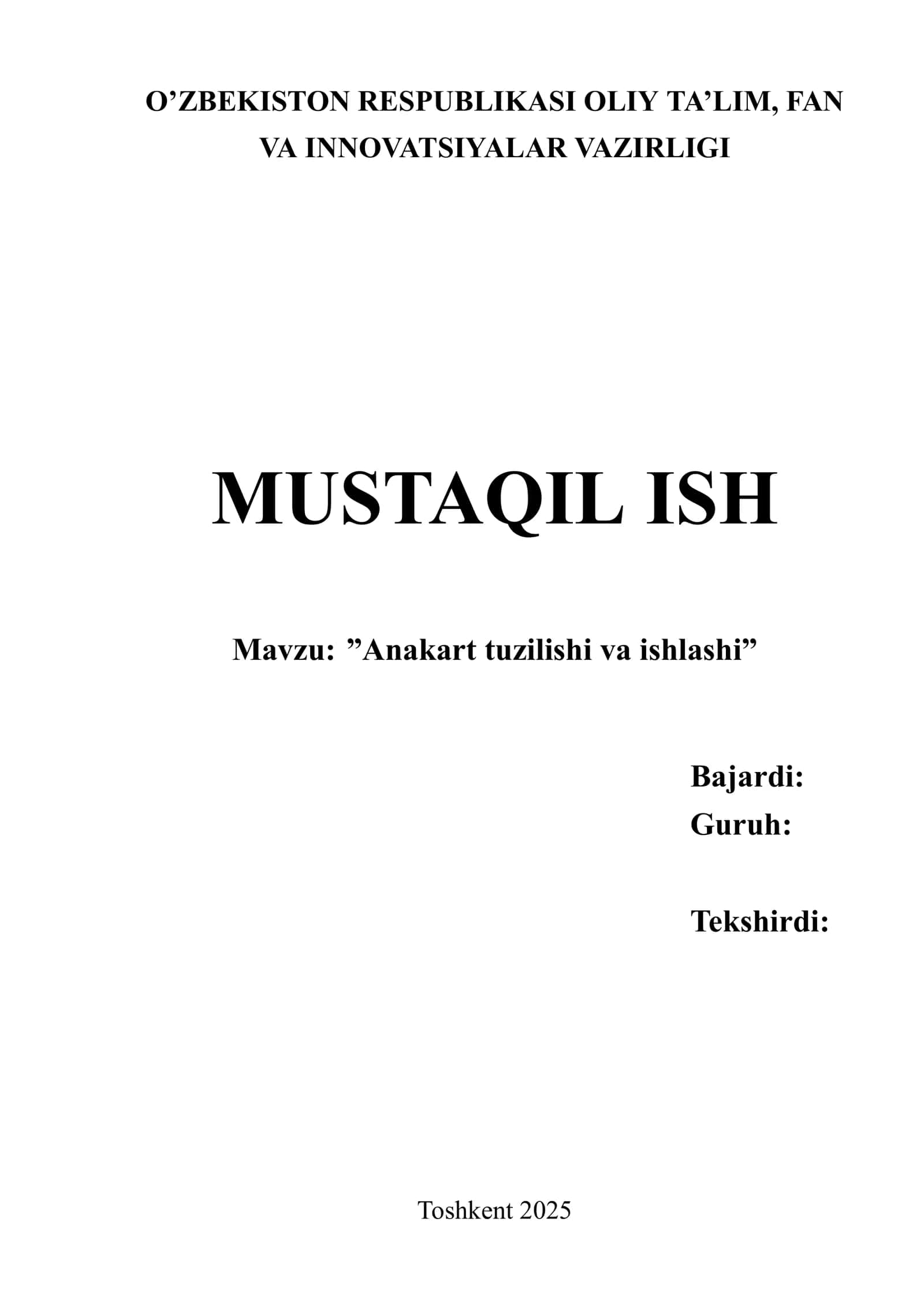 Anakart tuzilishi va ishlashi 1
