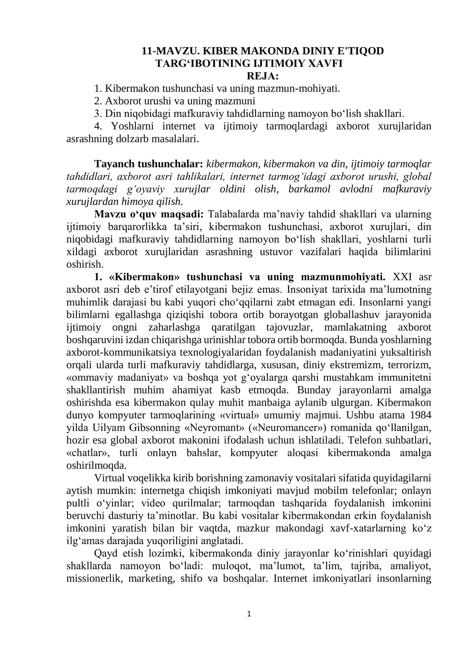 KIBER MAKONDA DINIY E'TIQOD TARG‘IBOTINING IJTIMOIY XAVFI 1