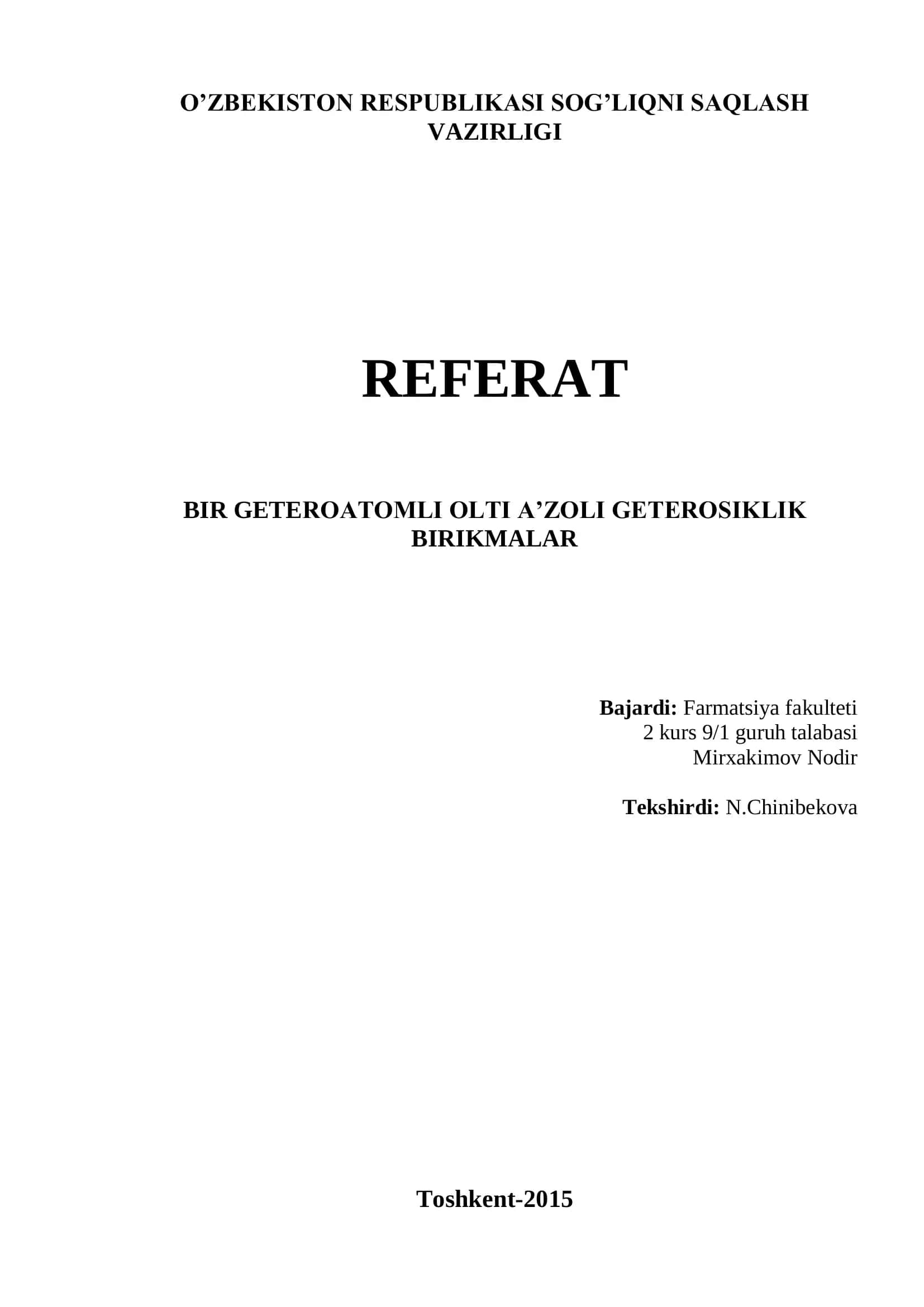 BIR GETEROATOMLI OLTI A’ZOLI GETEROSIKLIK BIRIKMALAR 1